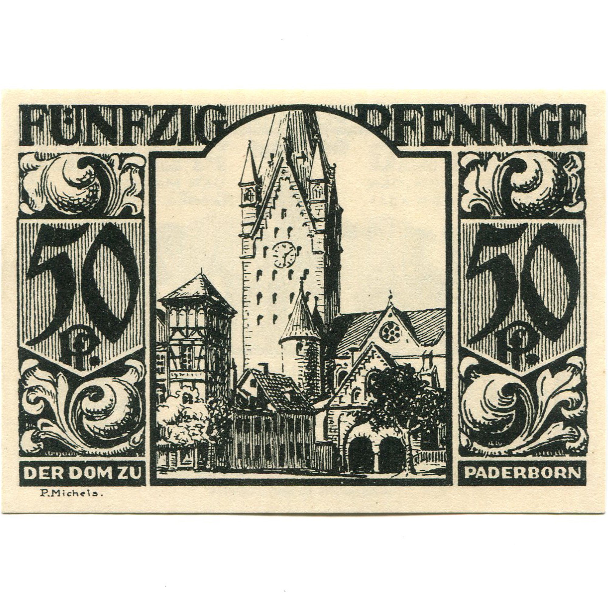 Banconote, Germania, Paderborn, 50 Pfennig, personnage, 1921 SPL Mehl:1043.4