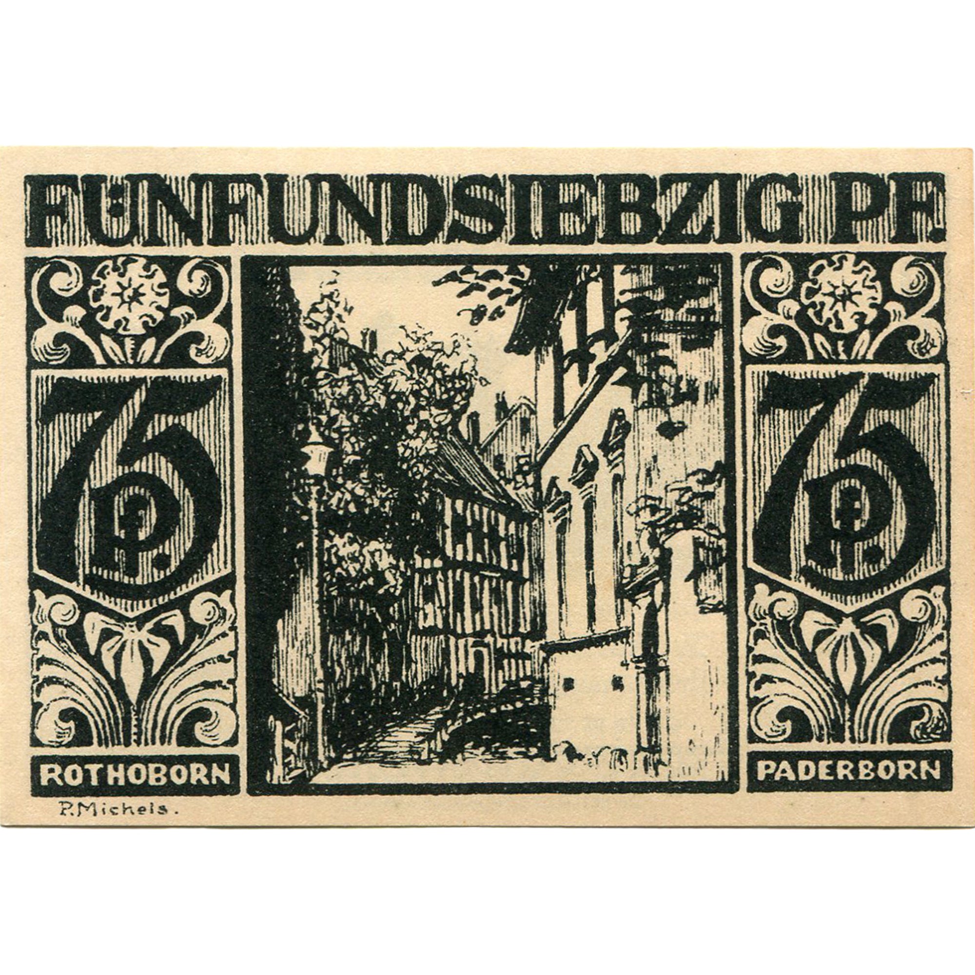 Banknot, Niemcy, Paderborn, 75 Pfennig, rue, 1921 UNC(63) Mehl:1043.4