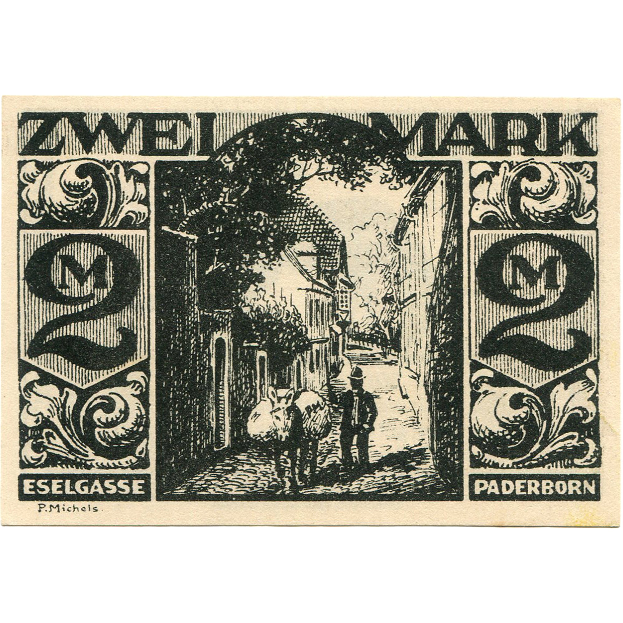 Banknot, Niemcy, Paderborn, 2 Mark, village 1921-11-10, UNC(63) Mehl:1043.4