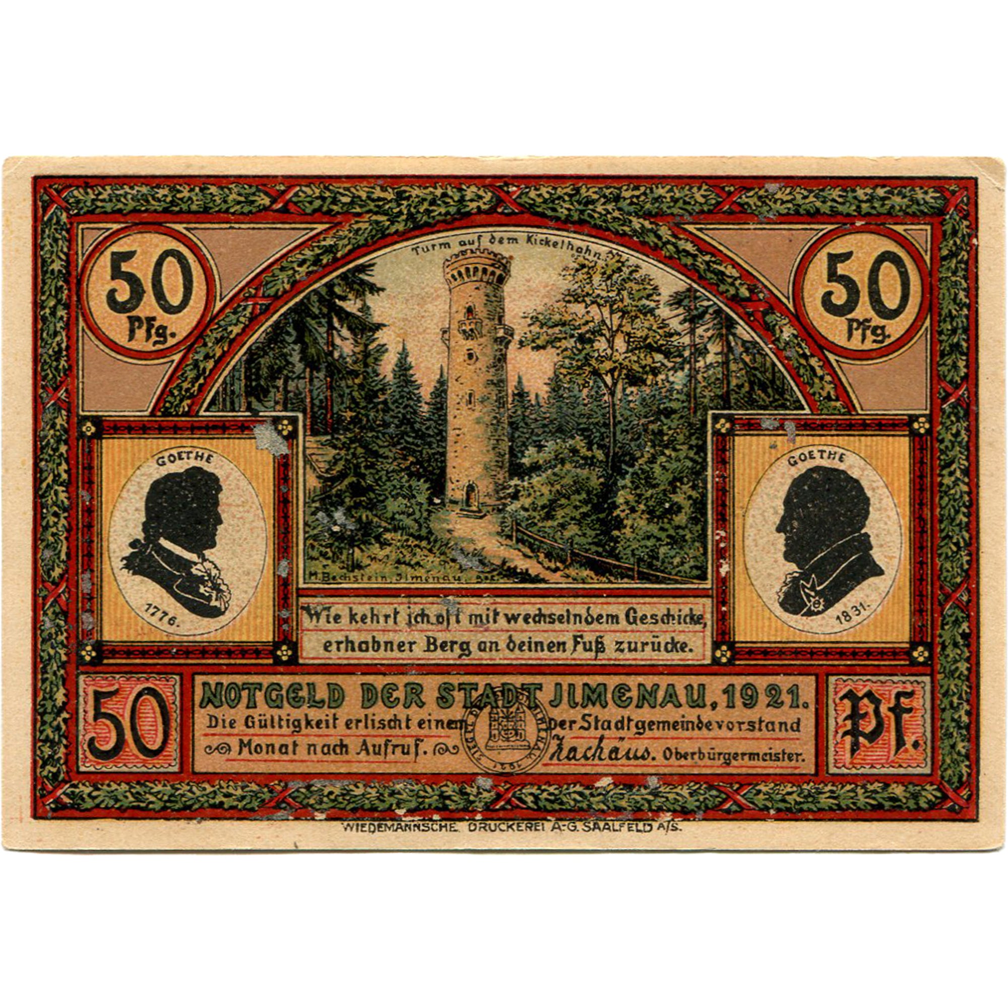Geldschein, Deutschland, ilmenau, 50 Pfennig, chalet, 1921, UNZ-, Mehl:643.3