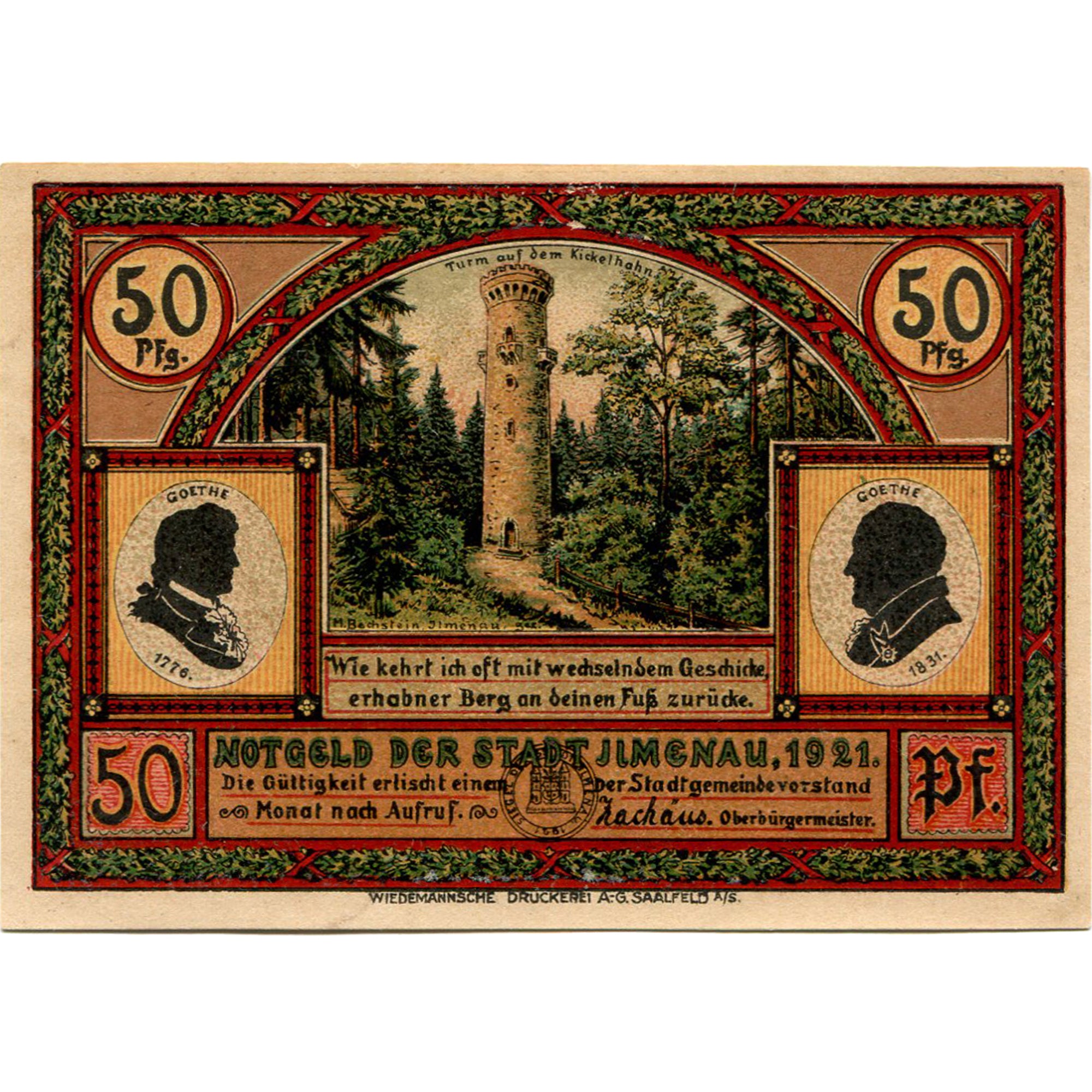 Banknot, Niemcy, ilmenau, 50 Pfennig, Forêt, 1921, UNC(63), Mehl:643.3