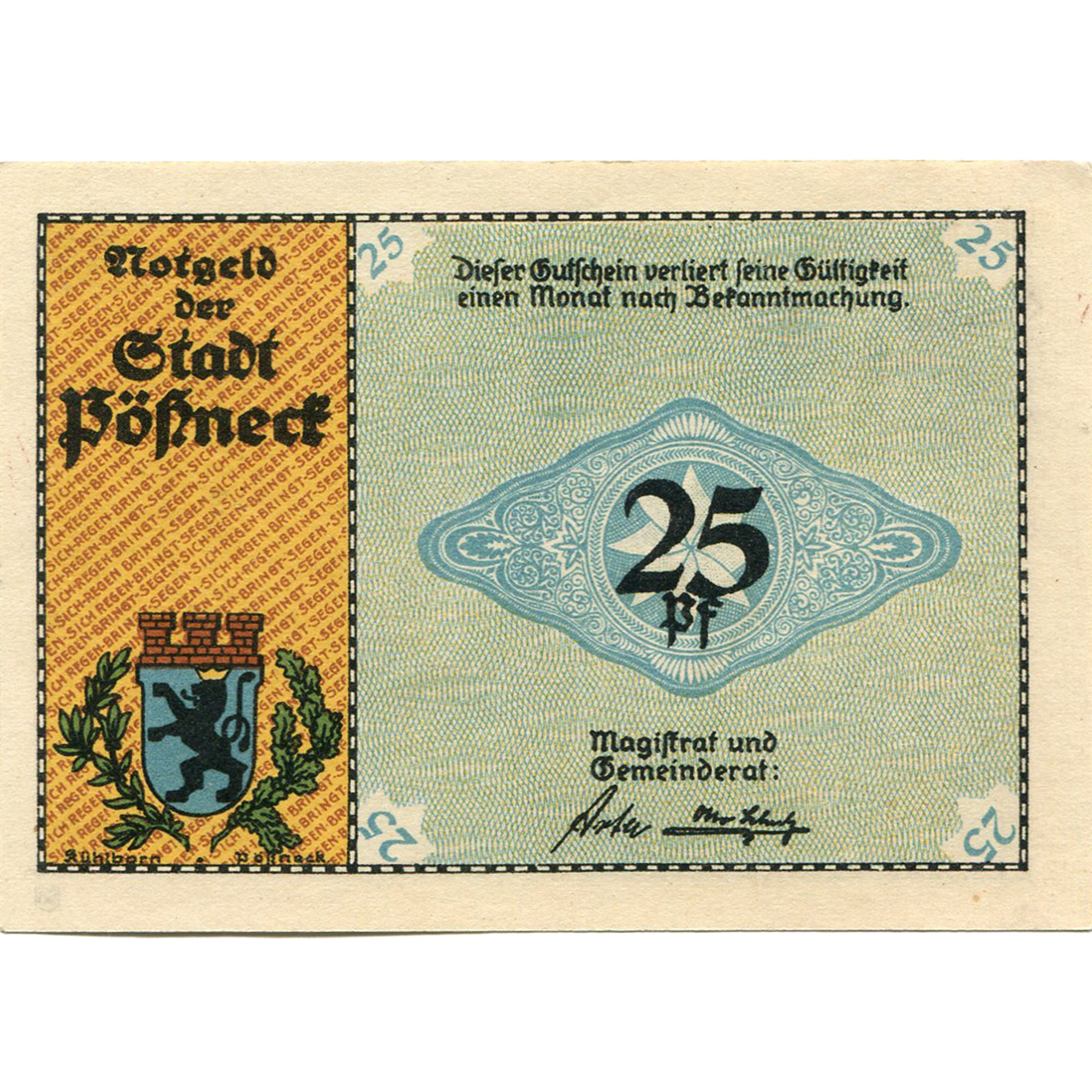 Banconote, Germania, Possneck, 25 Pfennig, Usine, 1921, SPL, Mehl:1066.6
