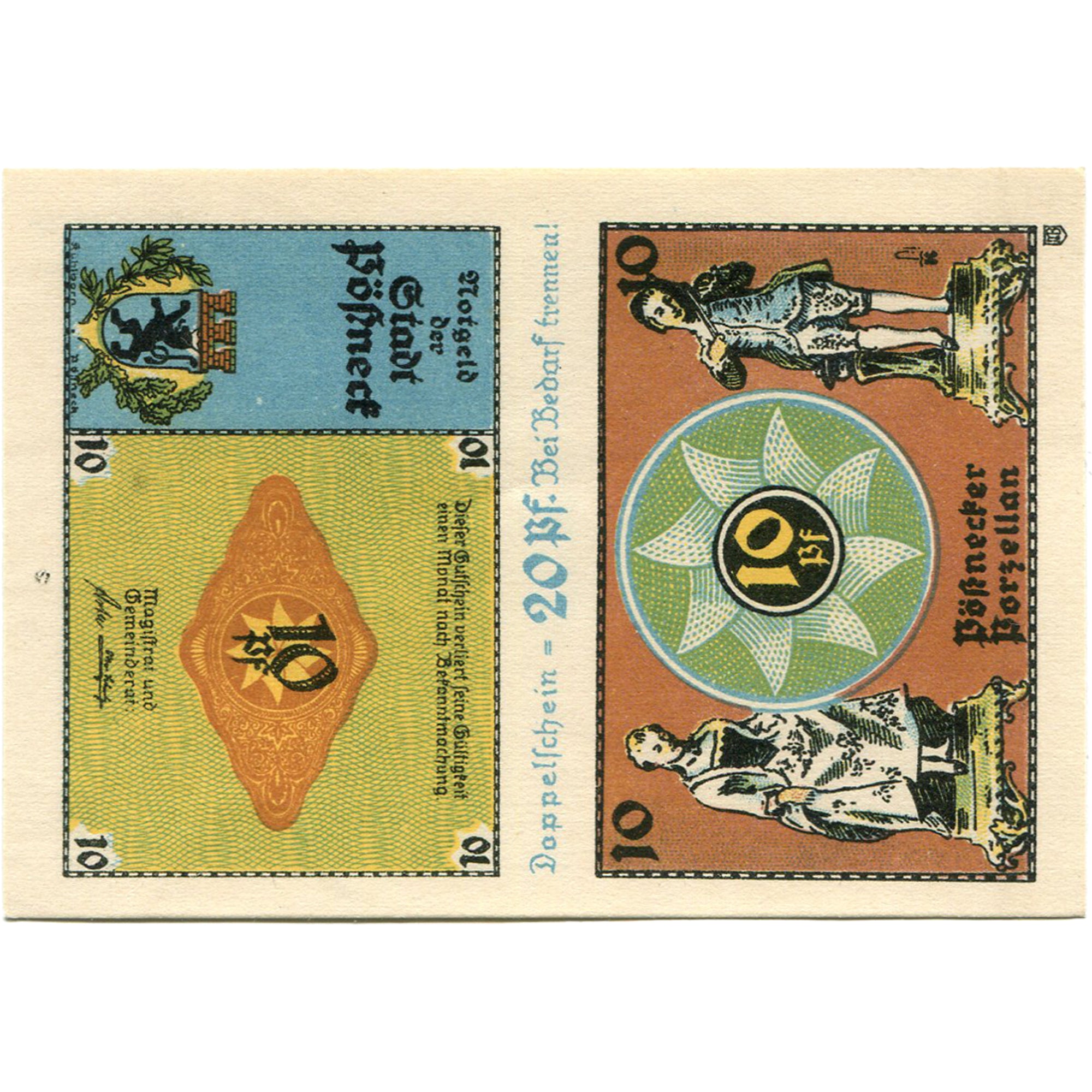 Banknot, Niemcy, Possneck, 20 Pfennig, Blason, 1921, UNC(63), Mehl:1066.6