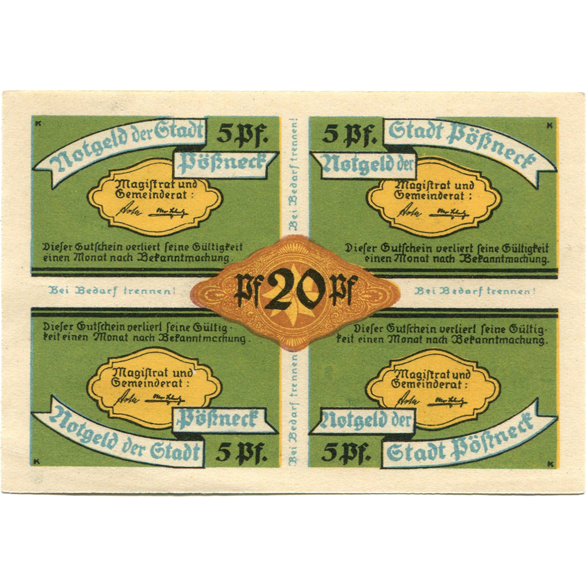 Geldschein, Deutschland, Possneck, 20 Pfennig, Texte, 1921, UNZ-, Mehl:1066.6