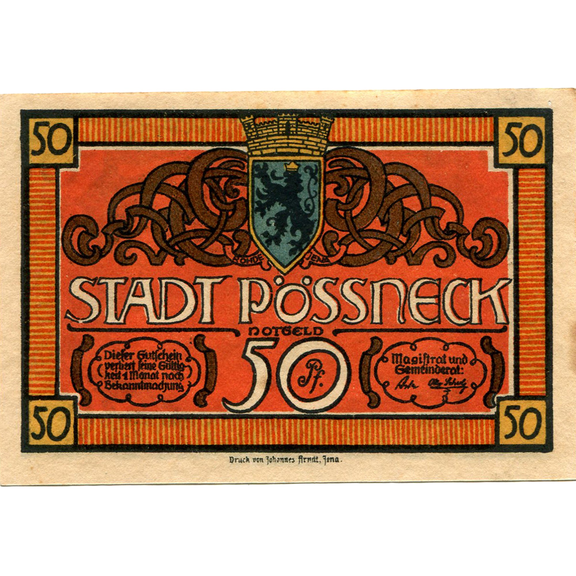 Banknot, Niemcy, Possneck, 50 Pfennig, place, 1921, UNC(60-62), Mehl:1066.1