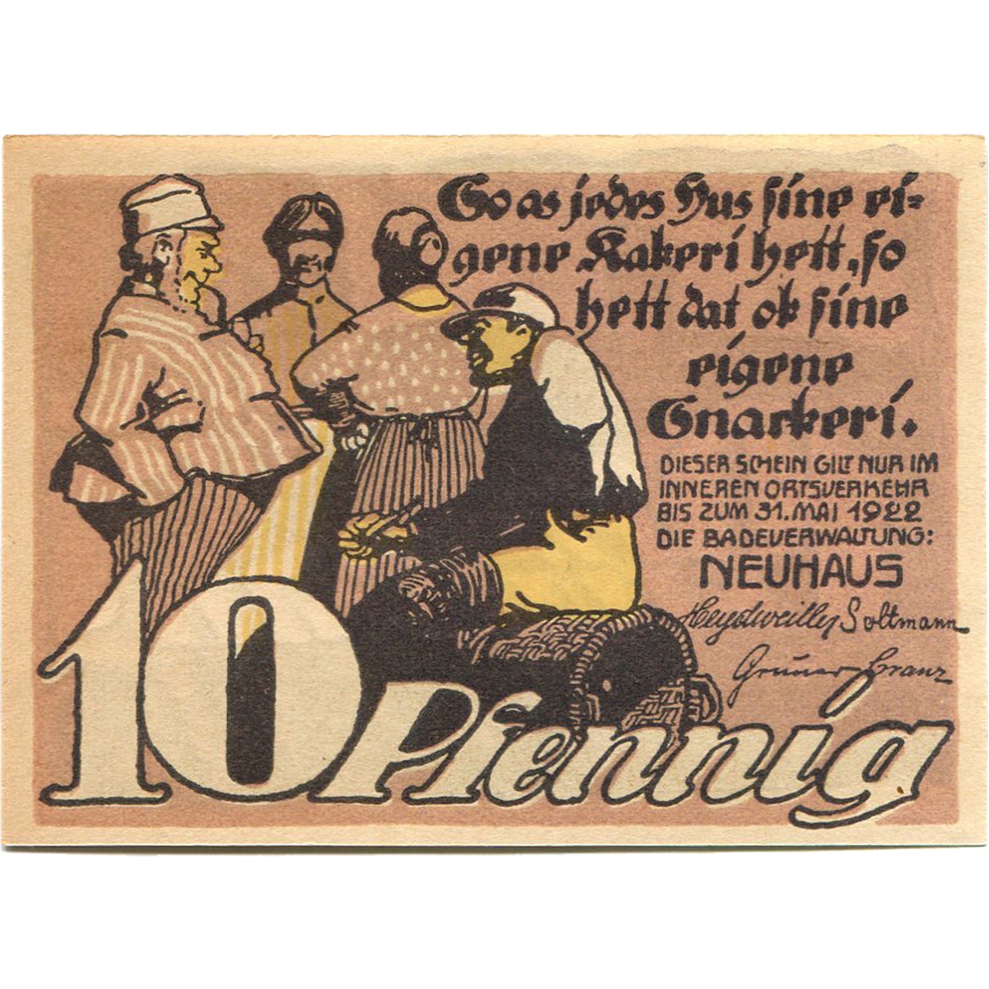 Billete, Alemania, Neuhaus, 10 Pfennig, ferme, 1922, 1922-05-31, SC, Mehl:942.1