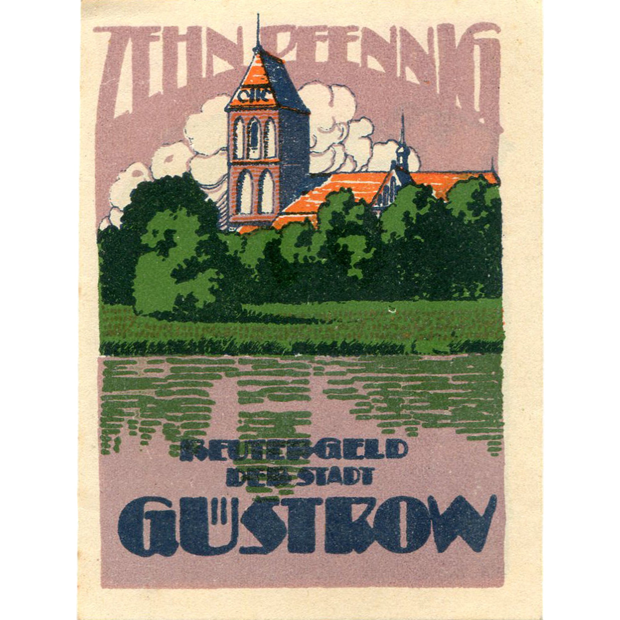 Geldschein, Deutschland, Gustrow, 10 Pfennig, vache 1922-05-31, UNZ- Mehl:495.1