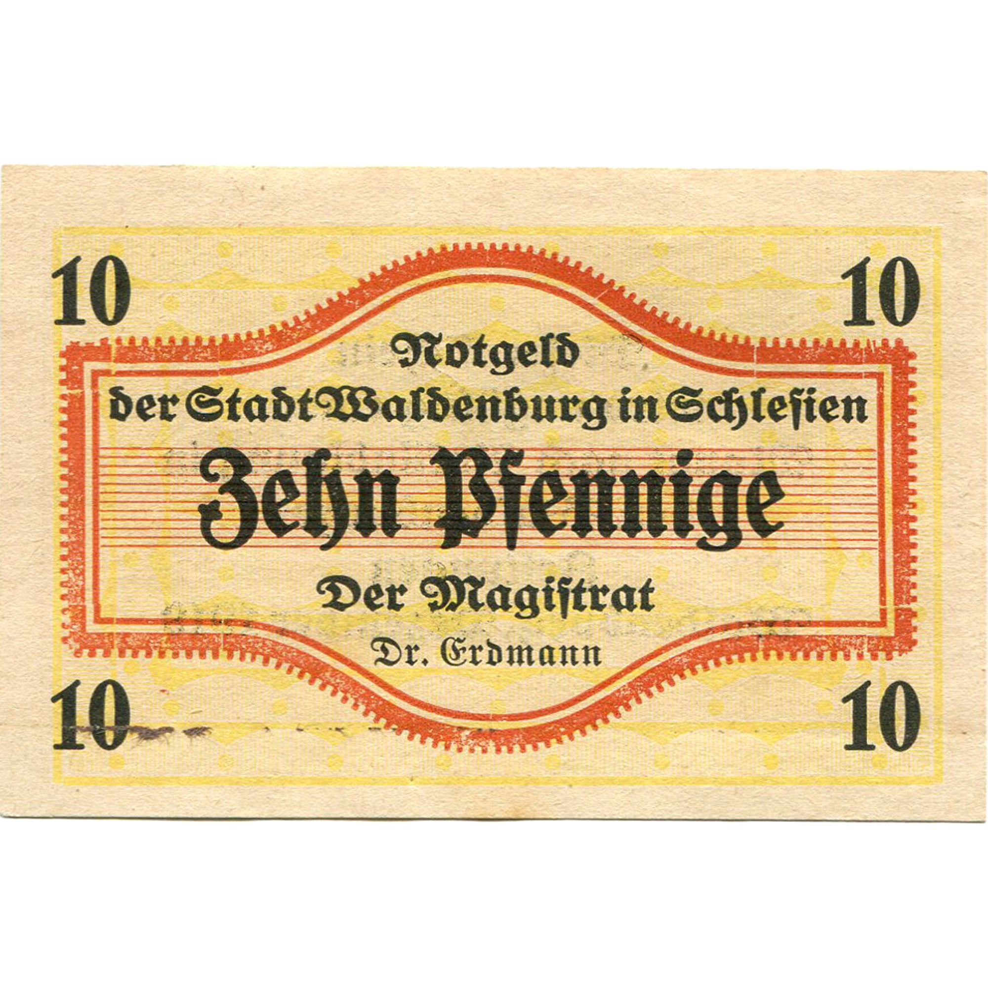 Geldschein, Deutschland, Waldenburg, 10 Pfennig, Texte, 1921, UNZ-, Mehl:1371