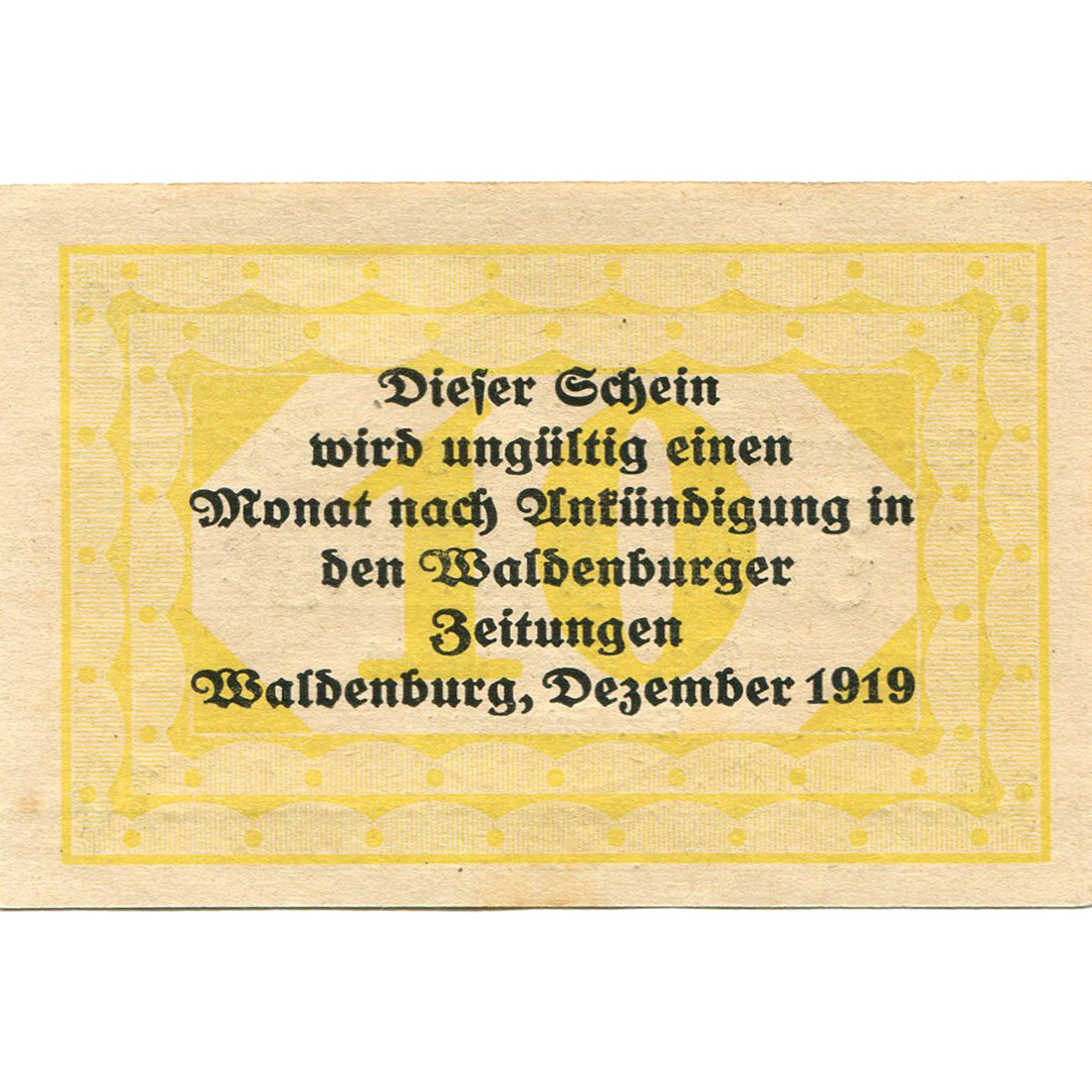 Geldschein, Deutschland, Waldenburg, 10 Pfennig, Texte, 1921, UNZ-, Mehl:1371