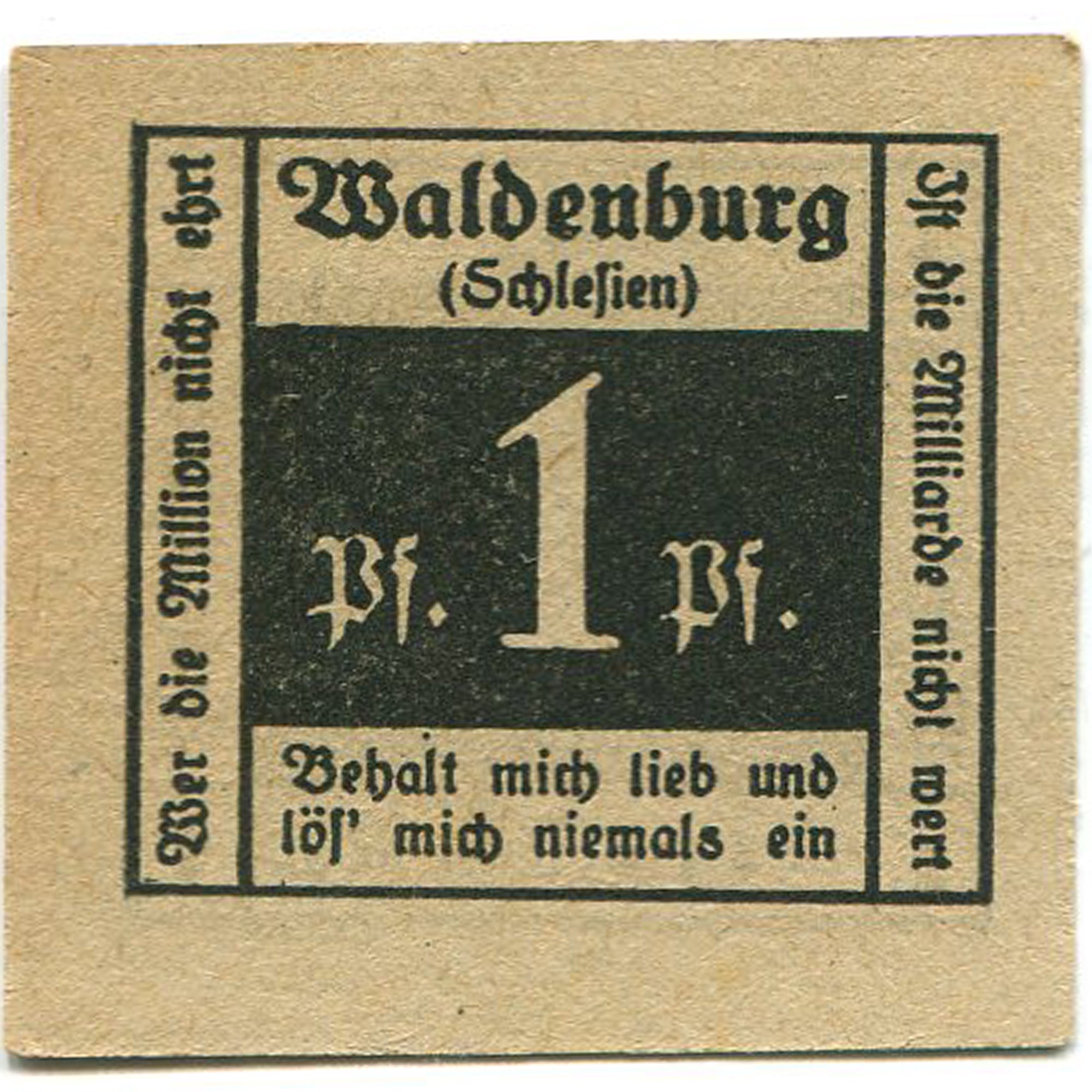 Banknot, Niemcy, Waldenburg, 1 Pfennig, Texte, 1921, UNC(63), Mehl:1371.12