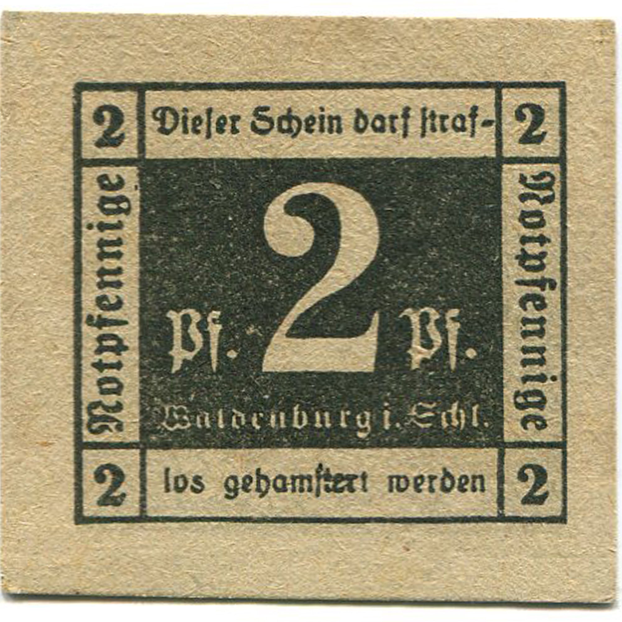 Geldschein, Deutschland, Waldenburg, 2 Pfennig, texte 1, 1921, UNZ-
