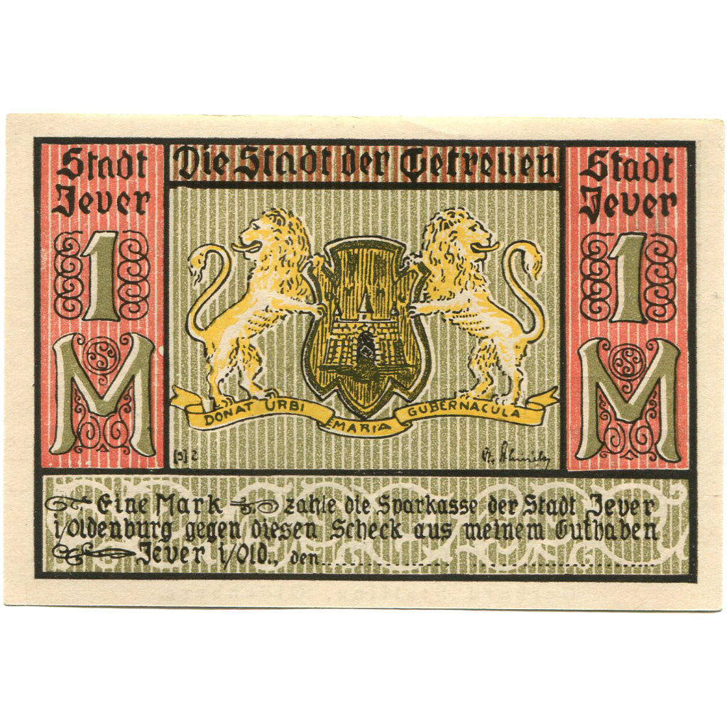 Geldschein, Deutschland, Jever, 1 Mark, Blason, 1922, UNZ-, Mehl:661a.1