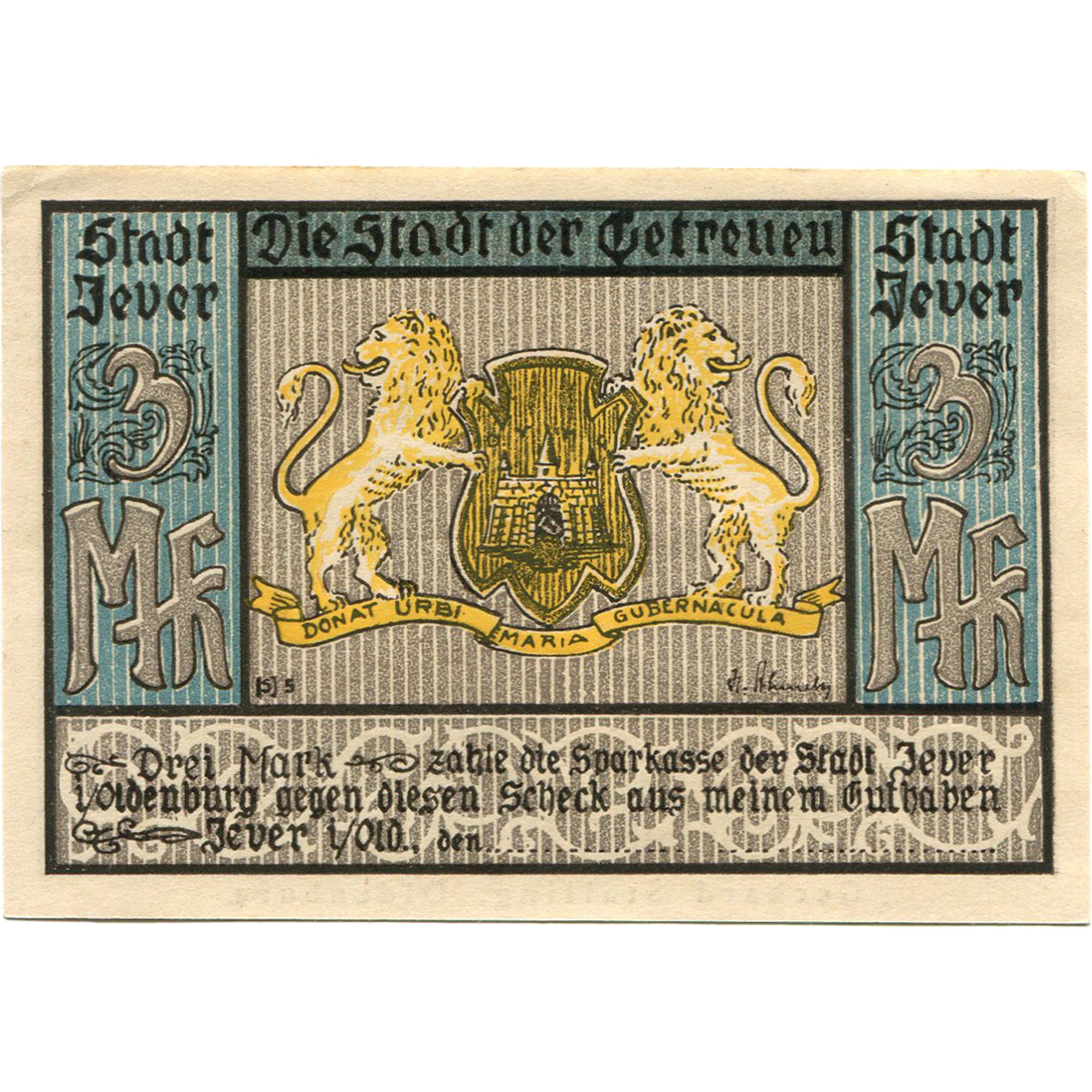 Banconote, Germania, Jever, 3 Mark, Vaches, 1922, SPL, Mehl:661a.1