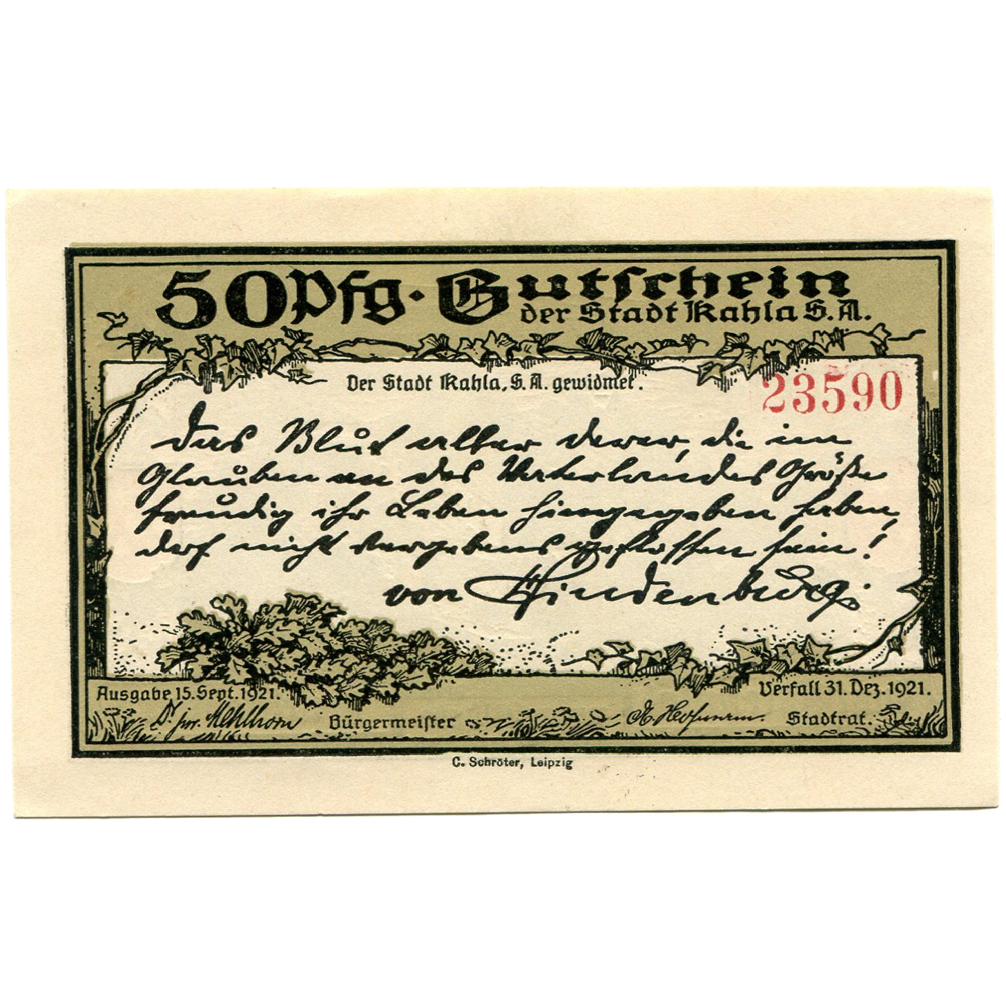 Banconote, Germania, Kahla, 50 Pfennig, château 1921-12-31, SPL Mehl:668.6