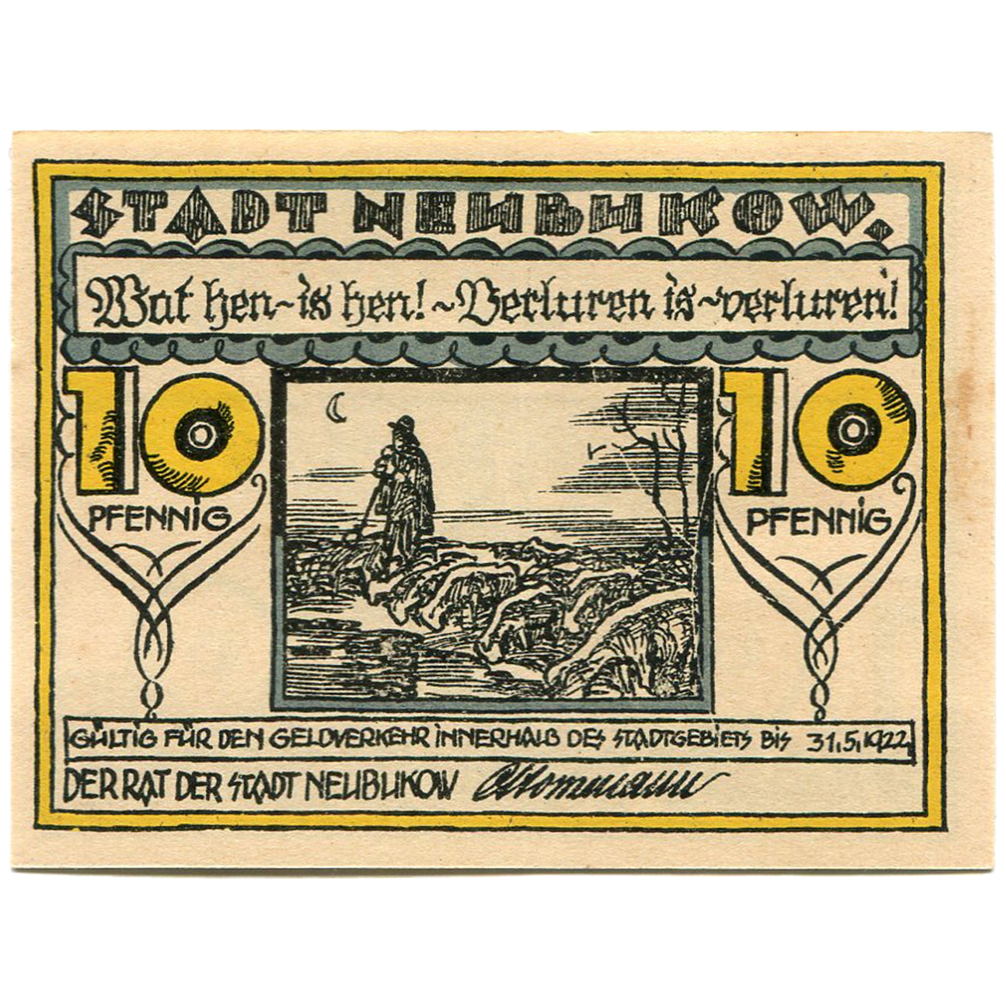 Geldschein, Deutschland, Neubukow, 10 Pfennig, Blason 1922-05-31 UNZ- Mehl:936.1