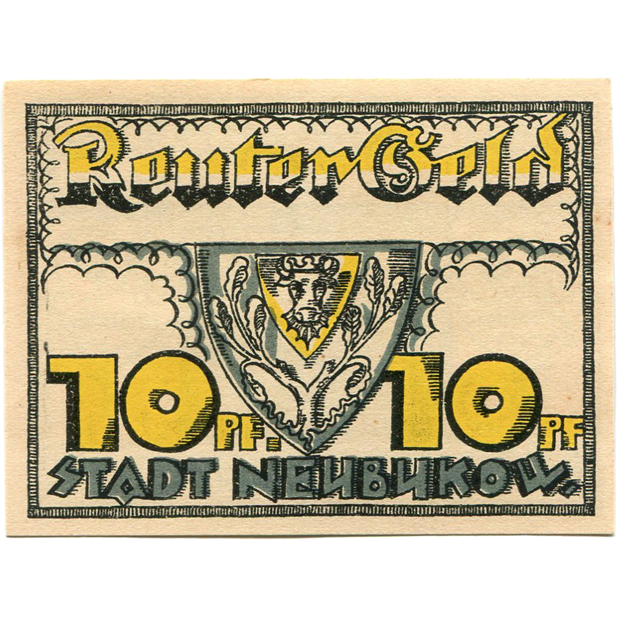 Geldschein, Deutschland, Neubukow, 10 Pfennig, Blason 1922-05-31 UNZ- Mehl:936.1