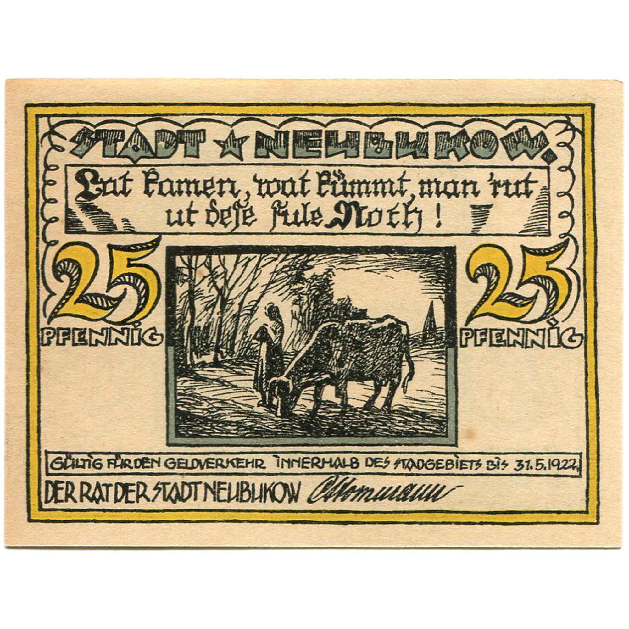 Banknot, Niemcy, Neubukow, 25 Pfennig, village 1922-05-31, AU(55-58) Mehl:936.1