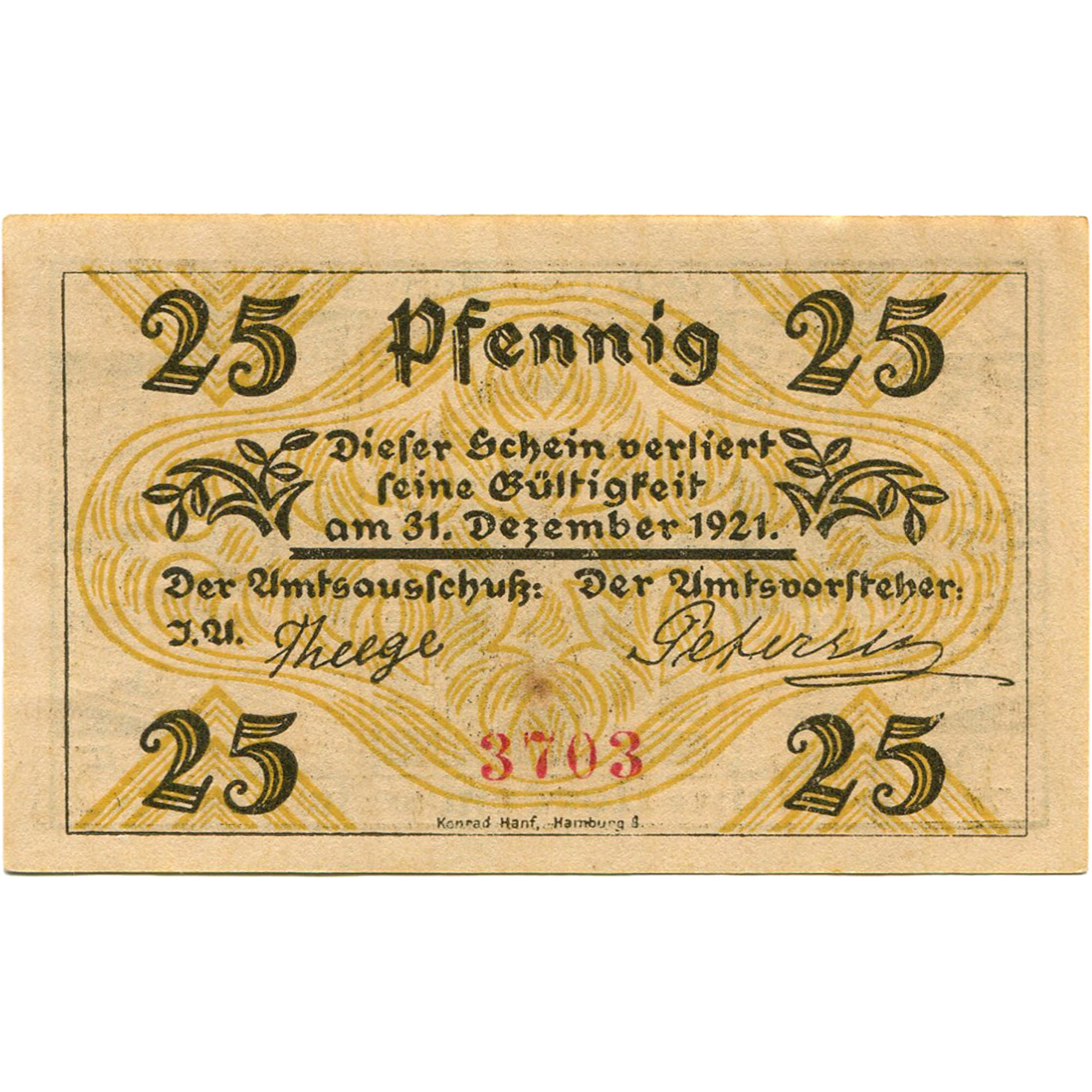 Banknot, Niemcy, Klein-Nordende-Lieth, 25 Pfennig, ferme, 1921 SPL Mehl:706.1a