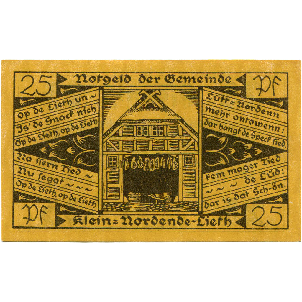 Banknot, Niemcy, Klein-Nordende-Lieth, 25 Pfennig, ferme, 1921 SPL Mehl:706.1a