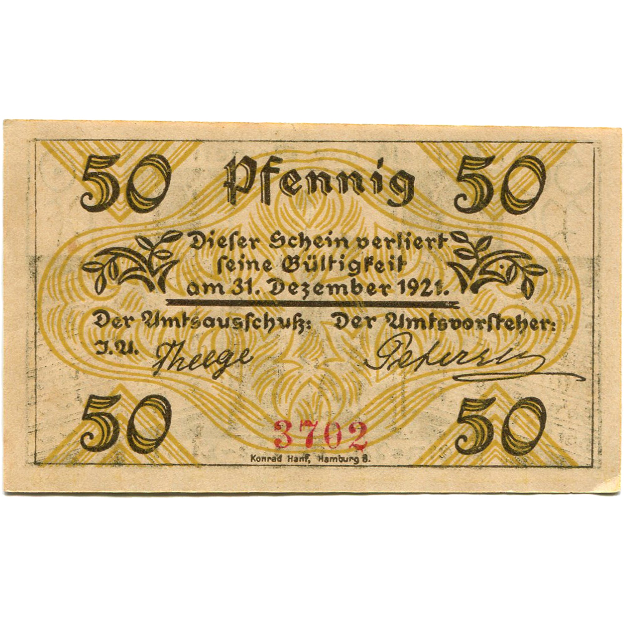 Billete, Alemania, Klein-Nordende-Lieth, 50 Pfennig, champs, 1921 SC Mehl:706.1a
