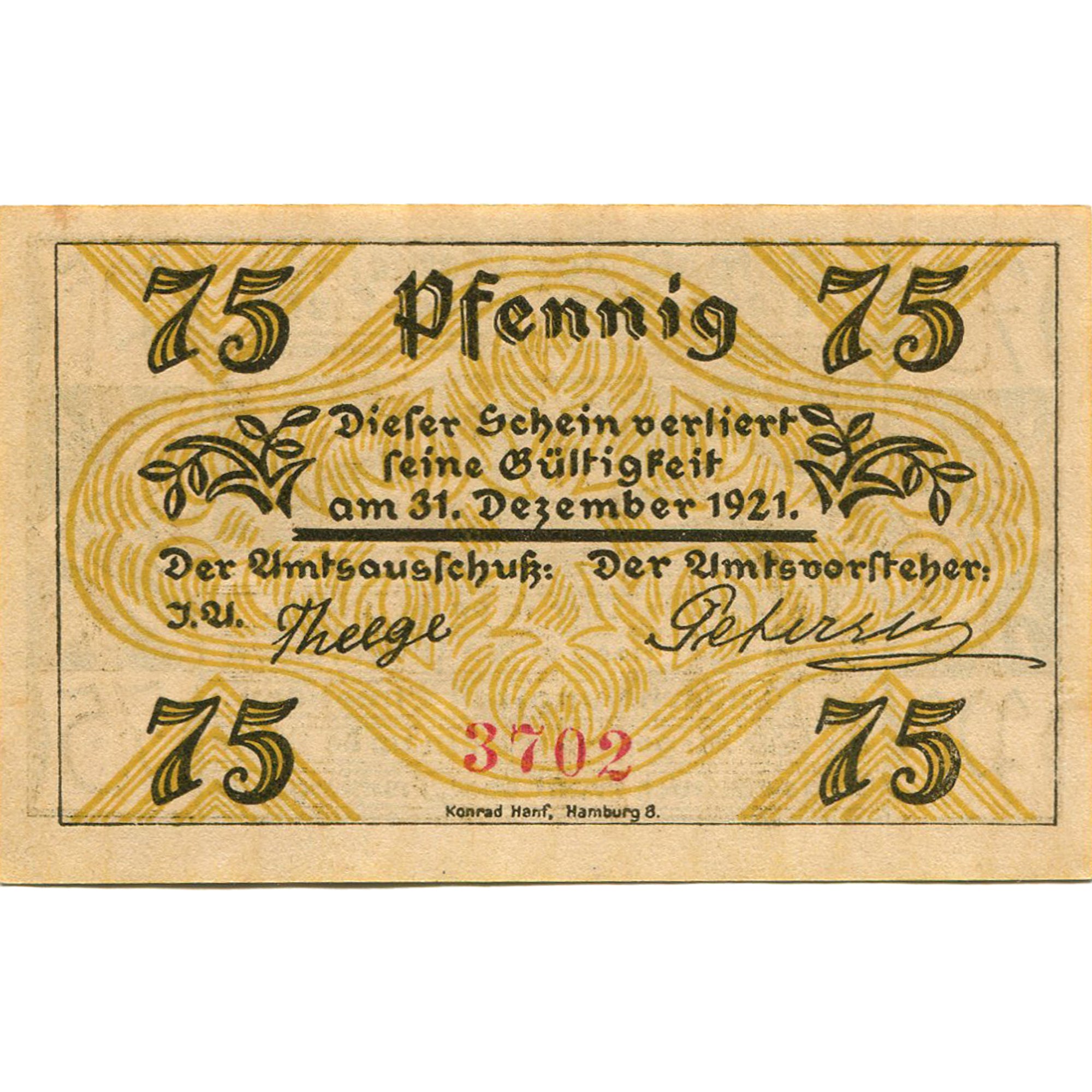 Banknot, Niemcy, Klein-Nordende-Lieth, 75 Pfennig, ferme, 1921 SPL Mehl:706.1a