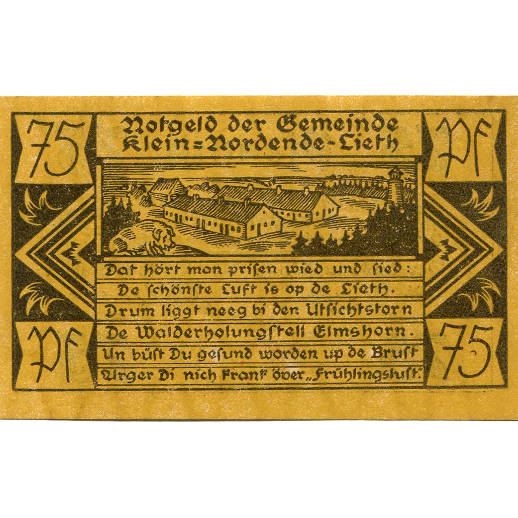 Banknot, Niemcy, Klein-Nordende-Lieth, 75 Pfennig, ferme, 1921 SPL Mehl:706.1a