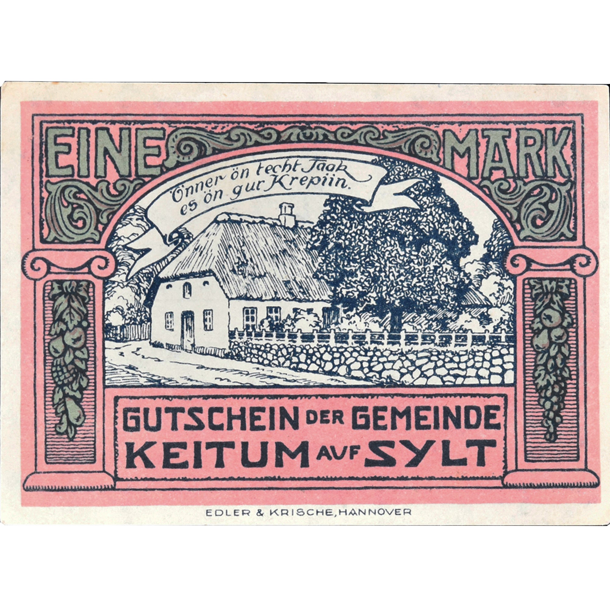 Banknot, Niemcy, Keitum, 1 Mark, ferme, 1921, 1921-10-31, UNC(63), Mehl:685.3