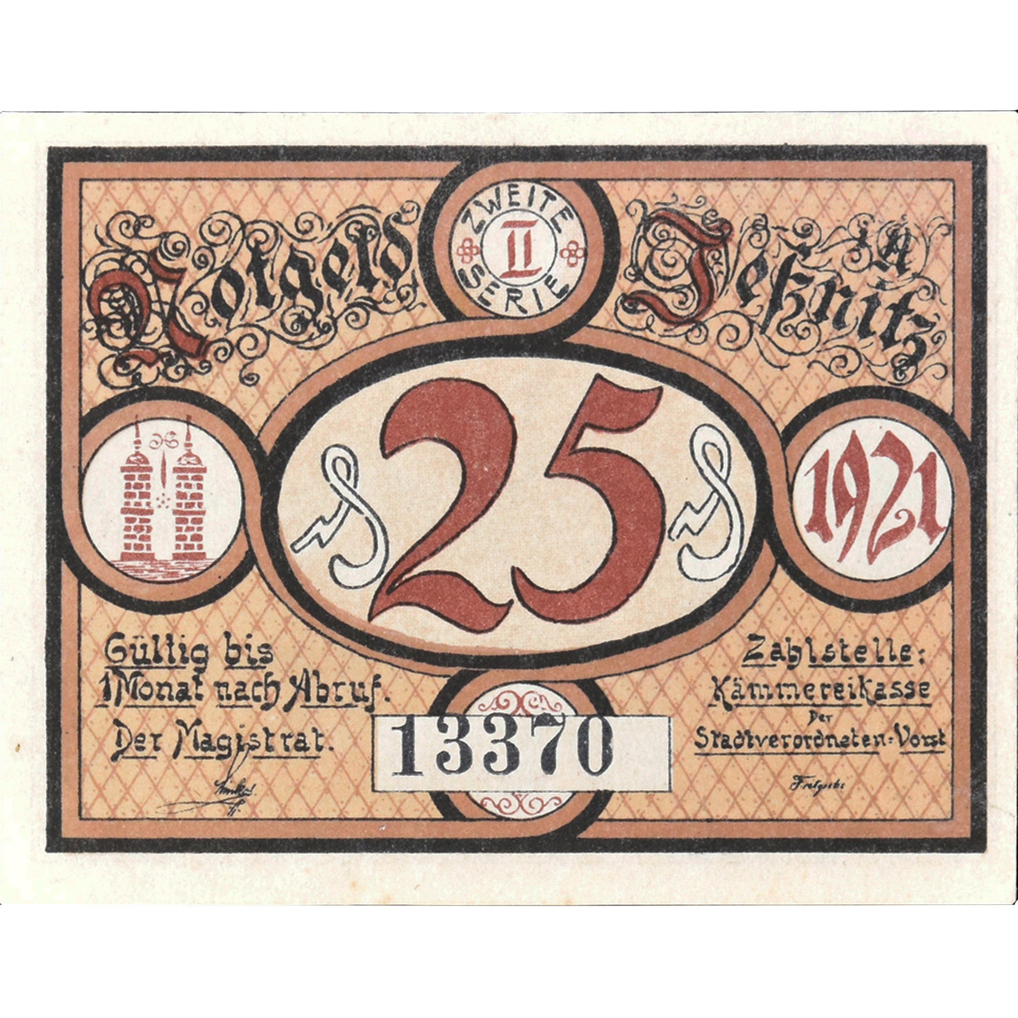 Banknot, Niemcy, Jessnitz, 25 Pfennig, cheval, 1921, UNC(63), Mehl:659.2