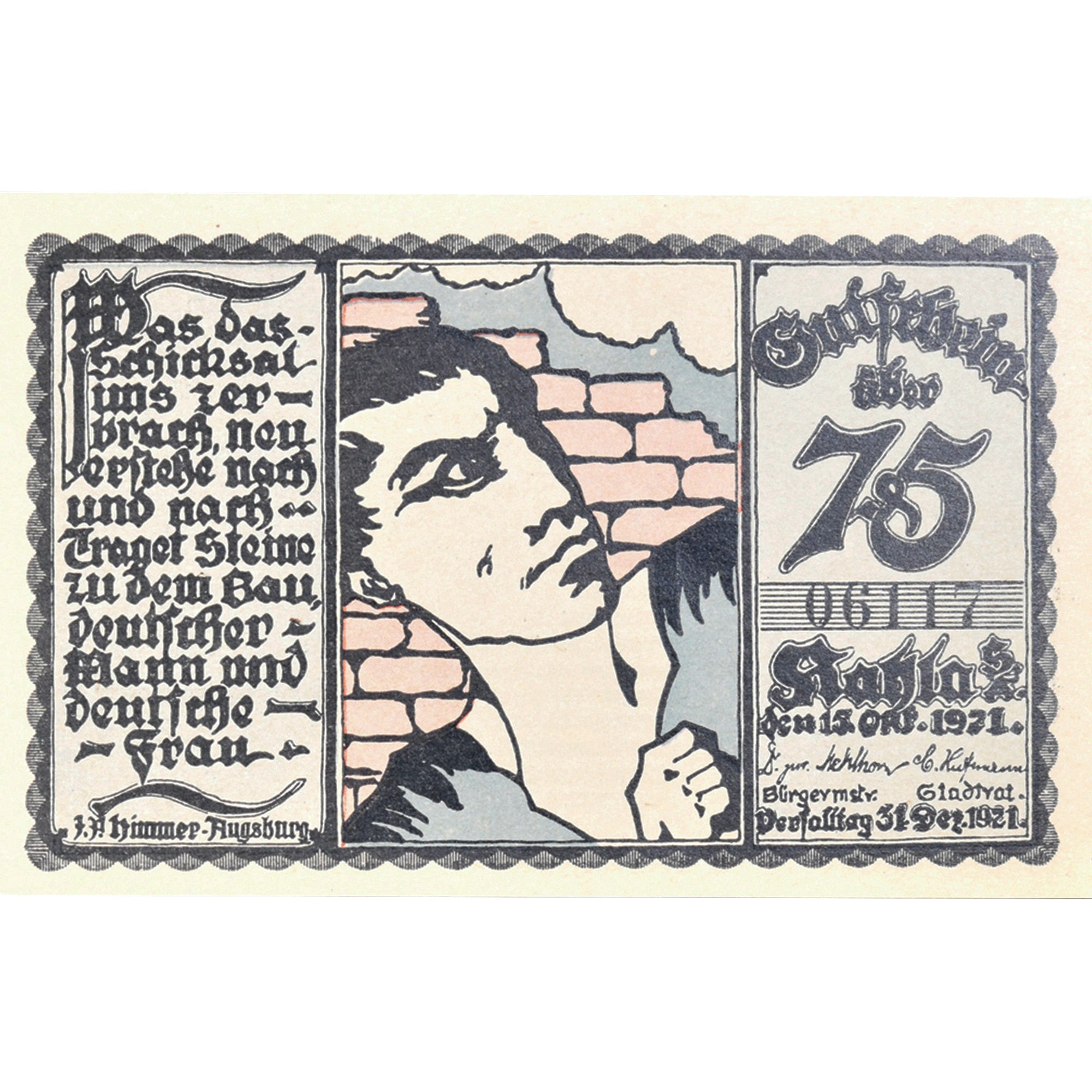 Banknot, Niemcy, Kahla, 75 Pfennig, graphique 1921-12-31, UNC(63) Mehl:668.7