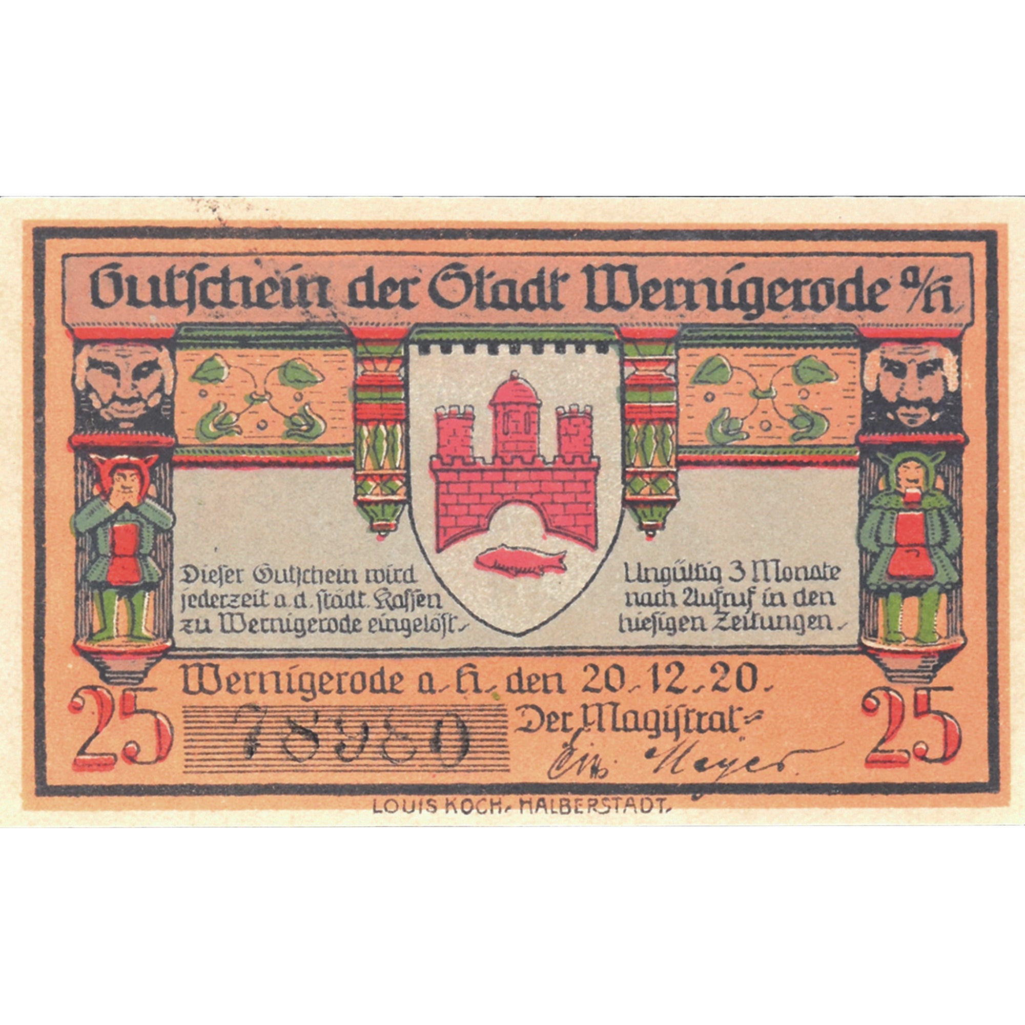Banconote, Germania, Wernigerode, 25 Pfennig, château, 1920 SPL Mehl:1407.1
