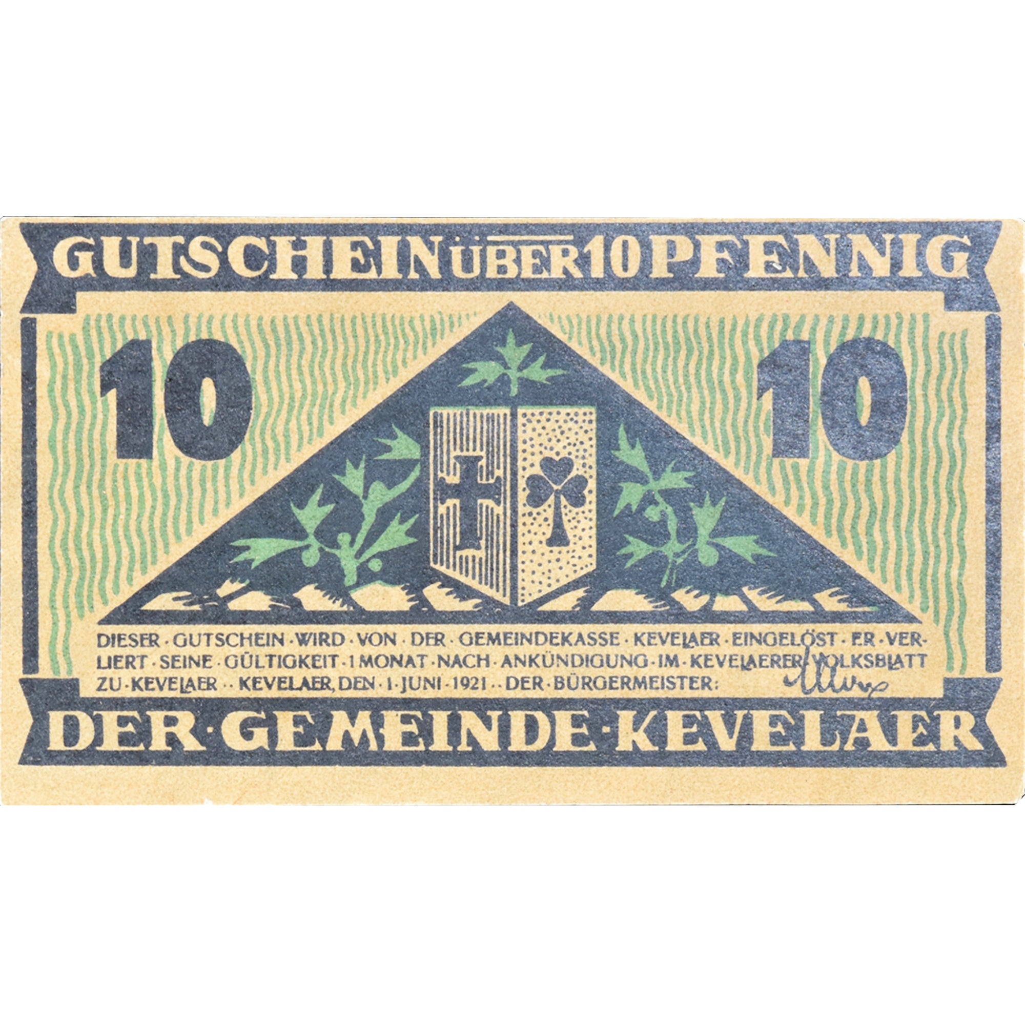 Geldschein, Deutschland, Kevelaer, 10 Pfennig, champs 1921-06-01 UNZ- Mehl:690.1
