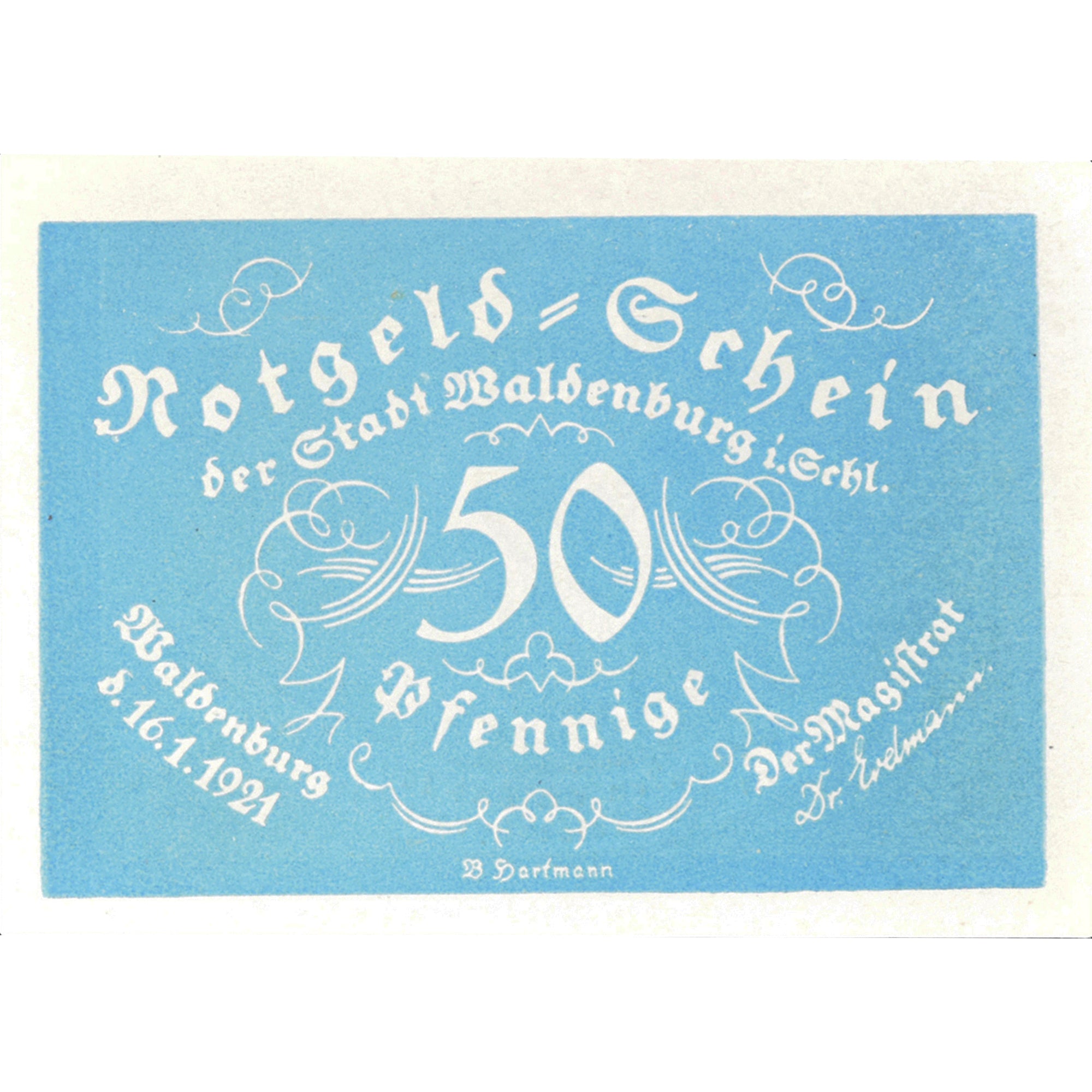 Banconote, Germania, Waldenburg, 50 Pfennig, personnage, 1921 SPL Mehl:1371.10