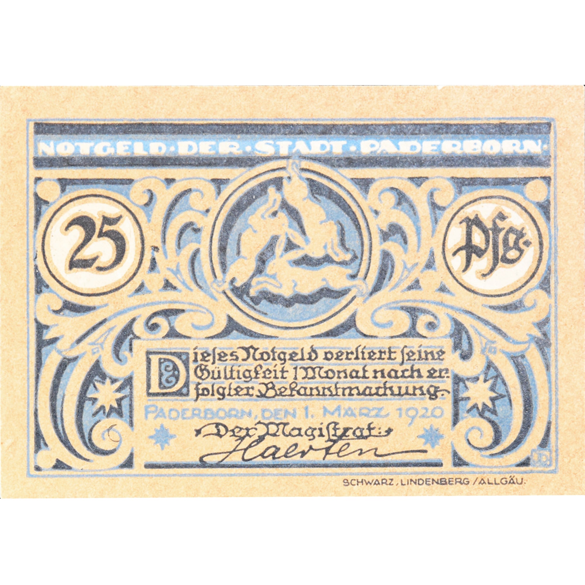 Banknot, Niemcy, Paderborn, 25 Pfennig, roi, 1921, UNC(63), Mehl:1043.1