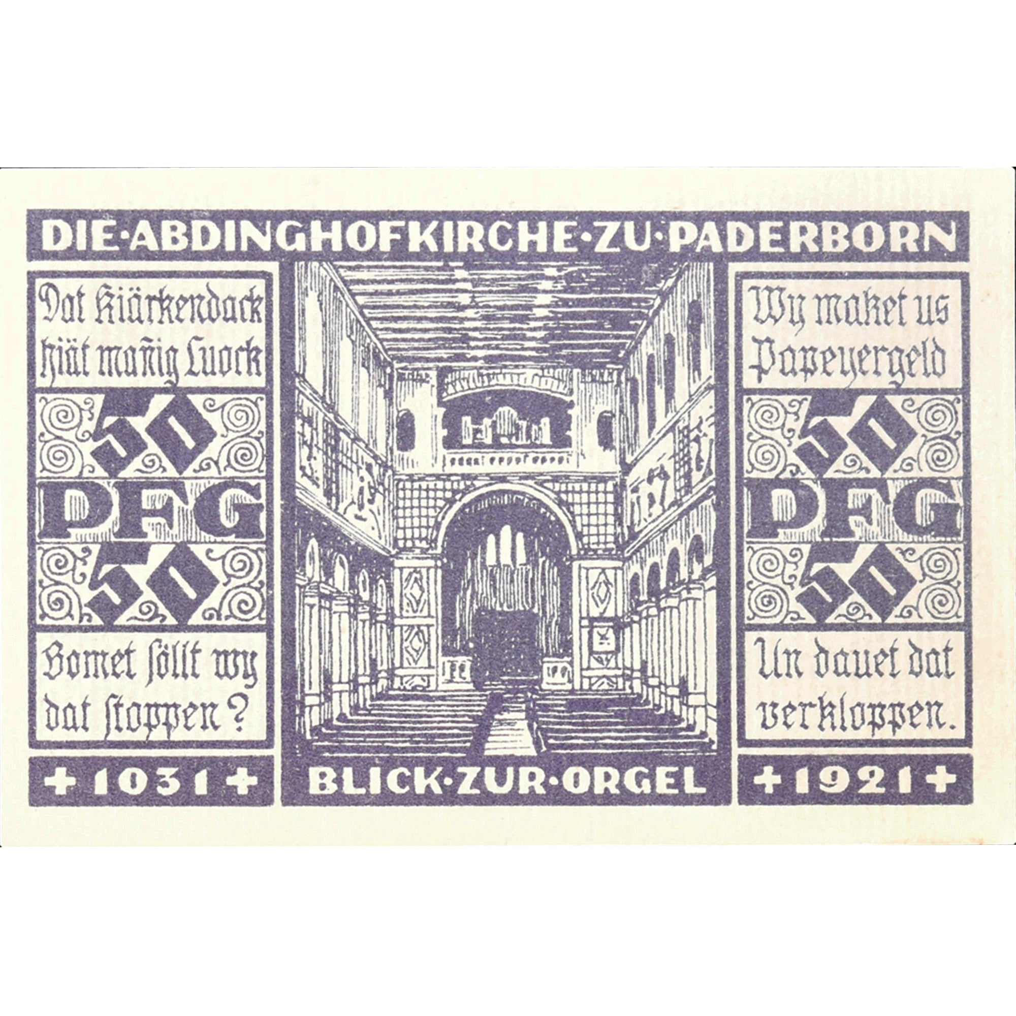 Banconote, Germania, Paderborn, 50 Pfennig, Eglise, 1921-07-31, SPL Mehl:1042.1