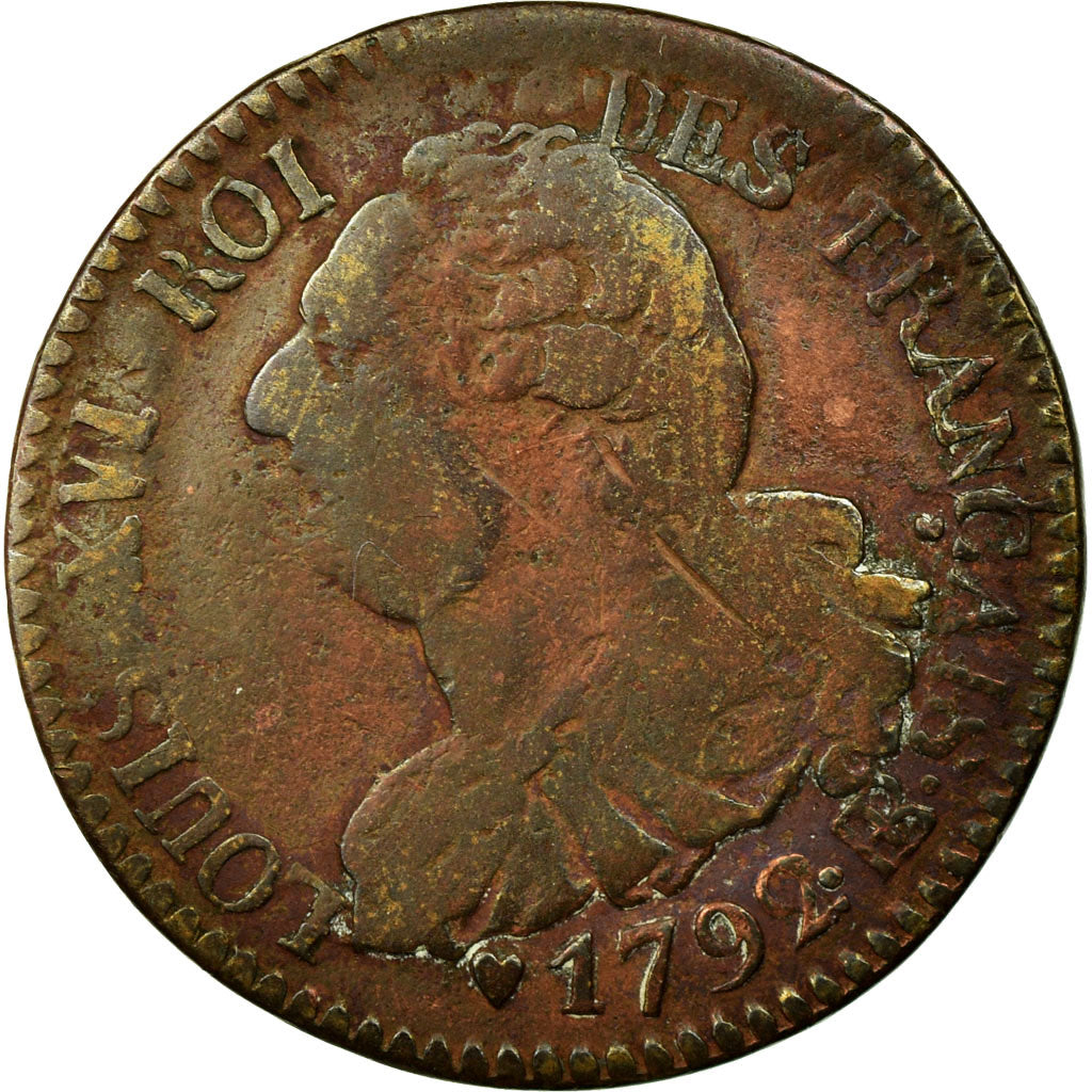 Moneda, Francia, 6 deniers français, 6 Deniers, 1792, Strasbourg, BC, Bronce