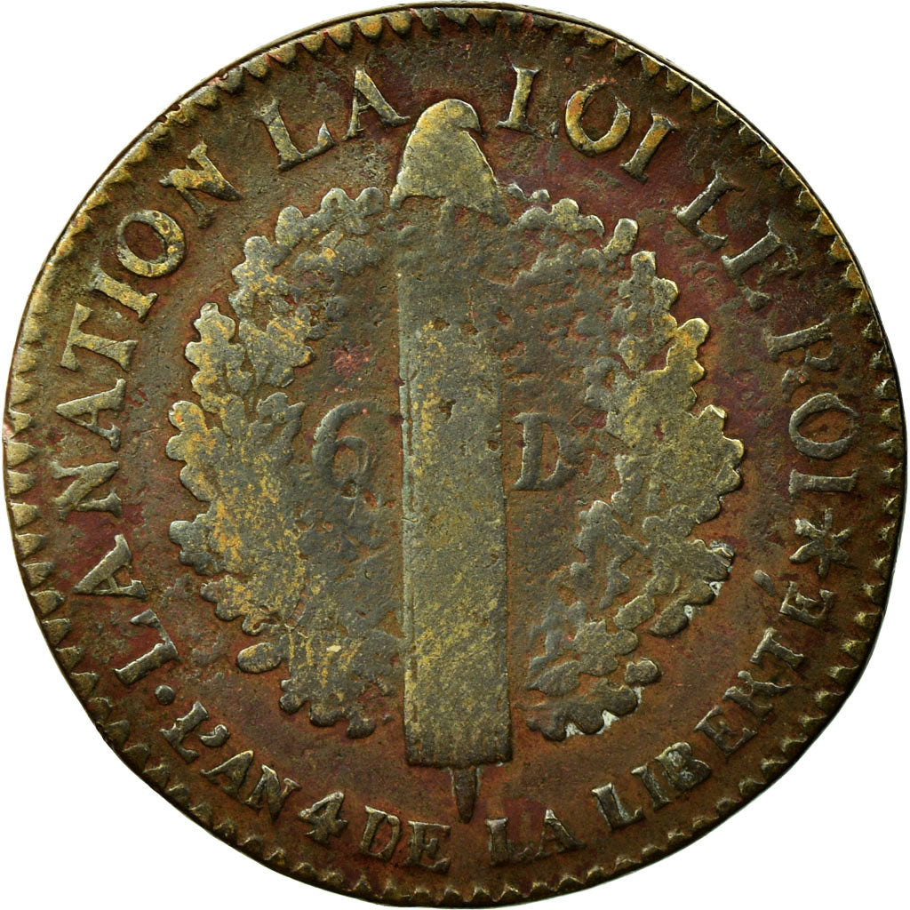 Moneda, Francia, 6 deniers français, 6 Deniers, 1792, Strasbourg, BC, Bronce