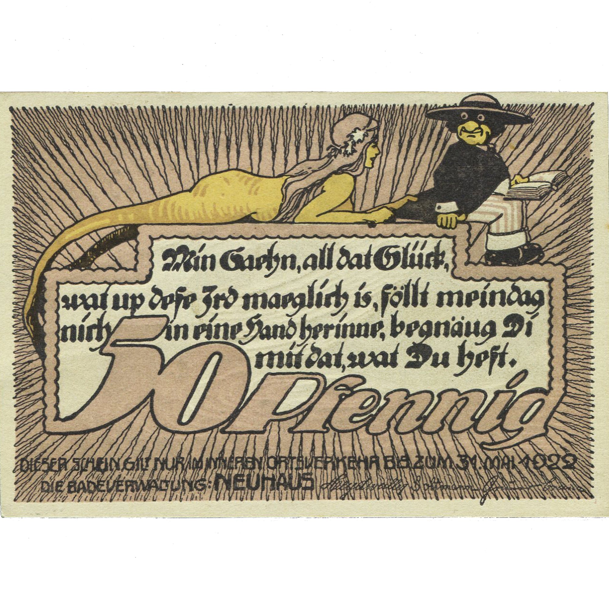 Geldschein, Deutschland, Neuhaus, 50 Pfennig, bateau 1922-05-31, UNZ- Mehl:942.1