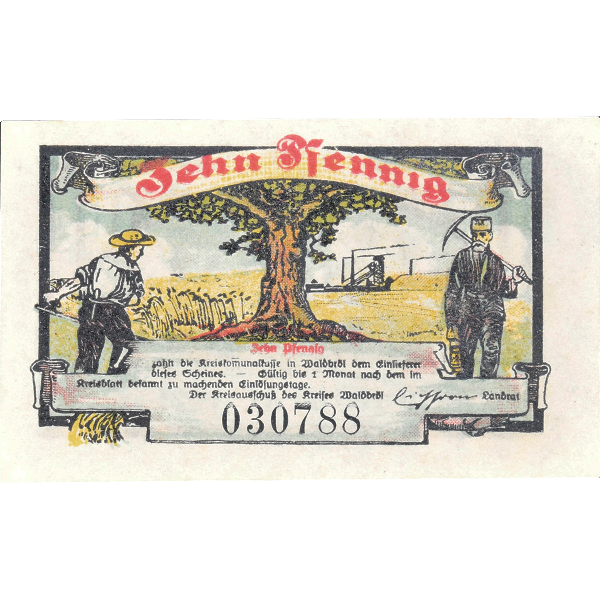 Banconote, Germania, Waldbröl, 10 Pfennig, arbre, 1921, SPL, Mehl:1370.1