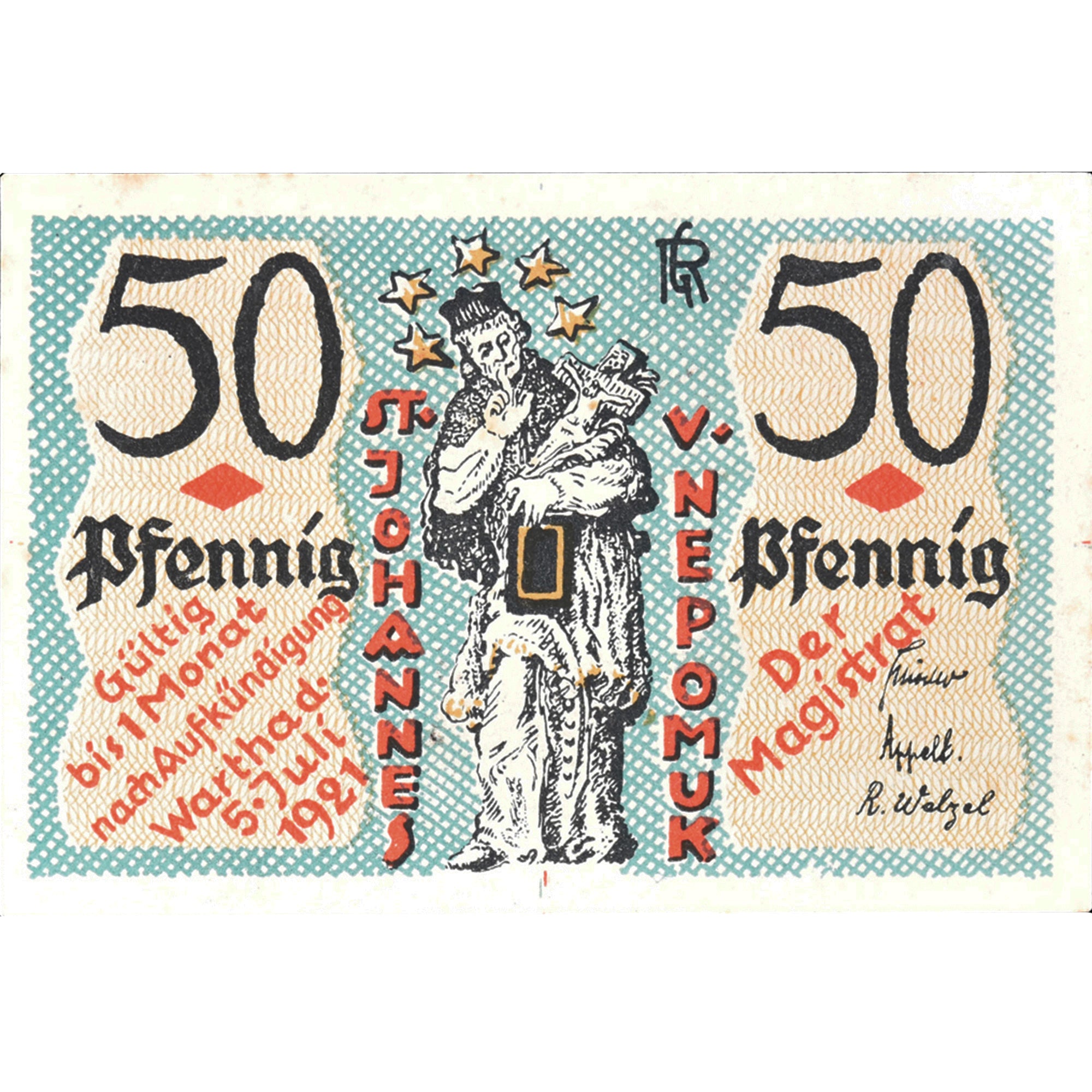Geldschein, Deutschland, Wartha, 50 Pfennig, personnage 1921 VZ Mehl:1381.1