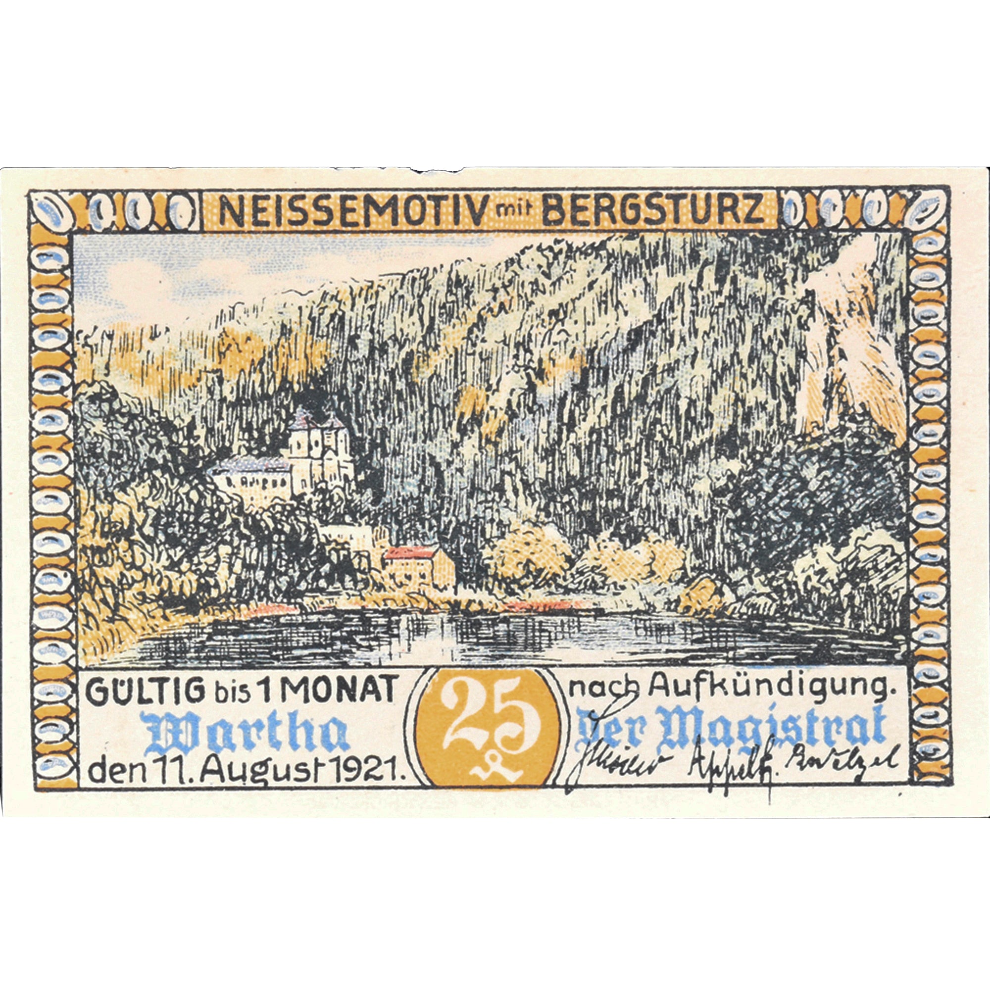 Banknot, Niemcy, Wartha, 25 Pfennig, paysage 1921-08-11, AU(55-58) Mehl:1381.2