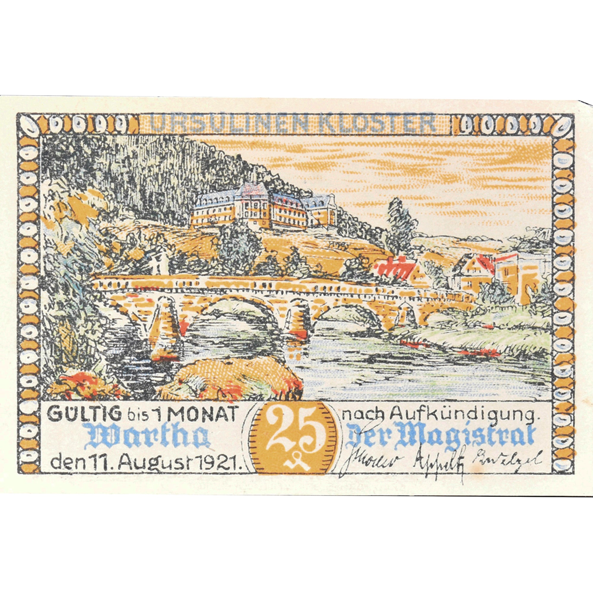 Banknot, Niemcy, Wartha, 25 Pfennig, fleuve 1921-08-11, AU(55-58) Mehl:1381.2