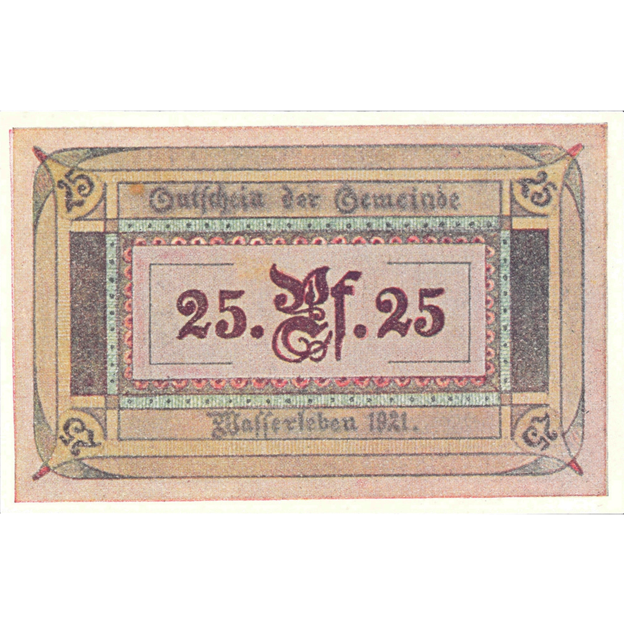 Banknot, Niemcy, Wasserleben, 25 Pfennig, danse, 1921, UNC(63), Mehl:1383.2