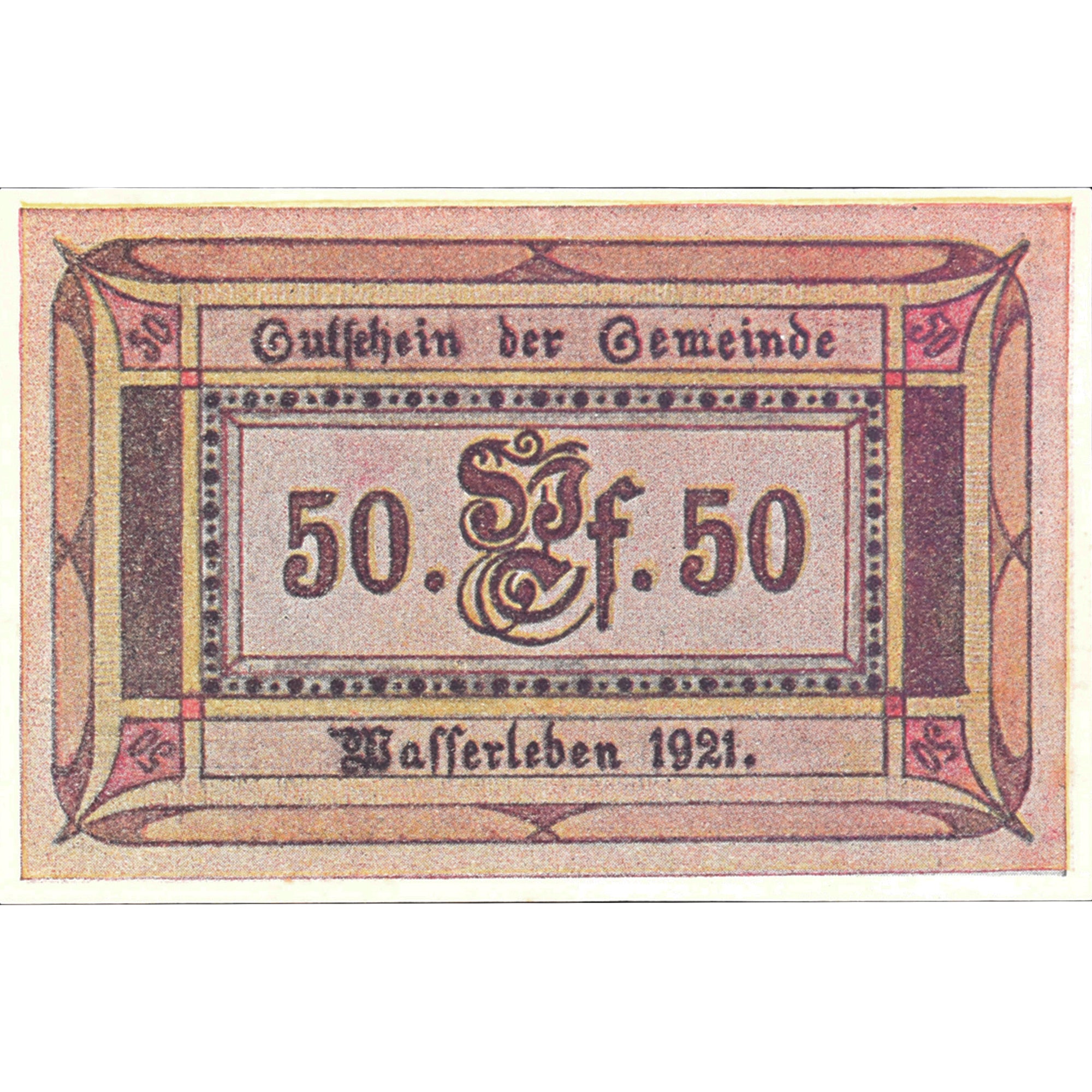 Banknot, Niemcy, Wasserleben, 50 Pfennig, Eglise, 1921, UNC(63), Mehl:1383.2