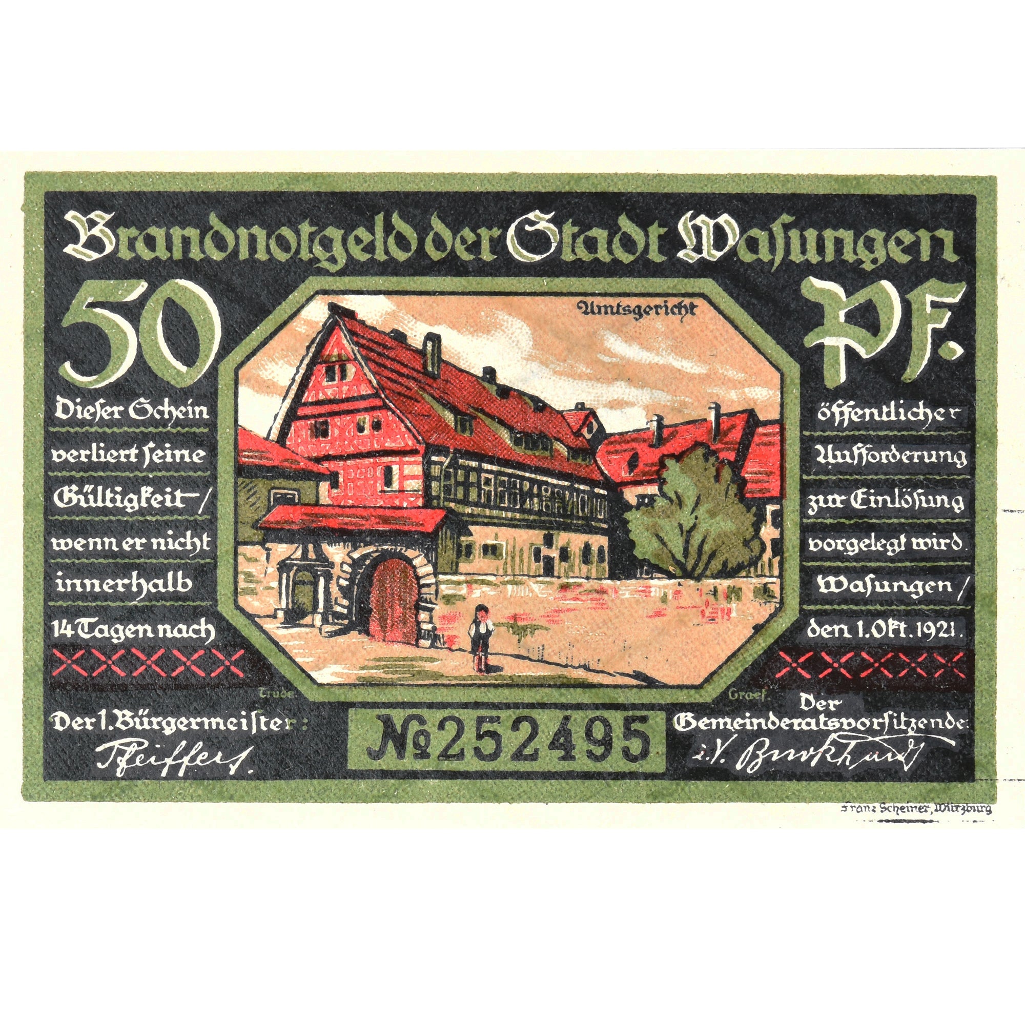 Geldschein, Deutschland, Wasungen, 50 Pfennig, ferme 1921 UNZ- Mehl:1384.1