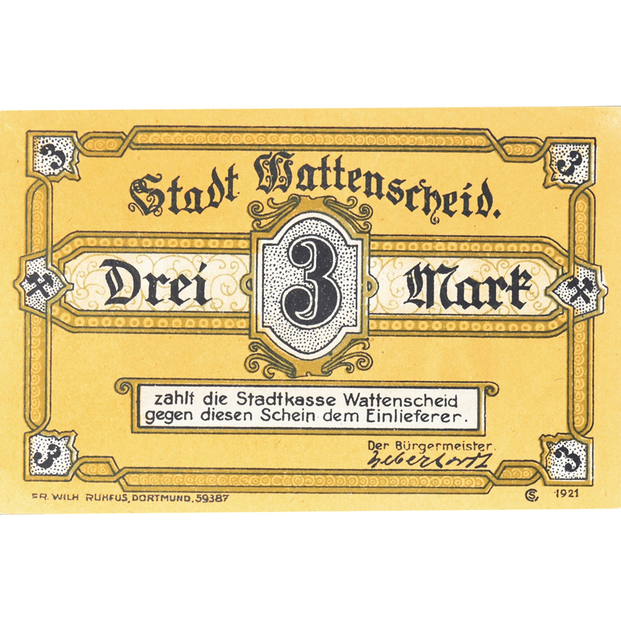 Banknot, Niemcy, Wattenscheid, 3 Mark, Usine, 1921, UNC(63), Mehl:1385.1