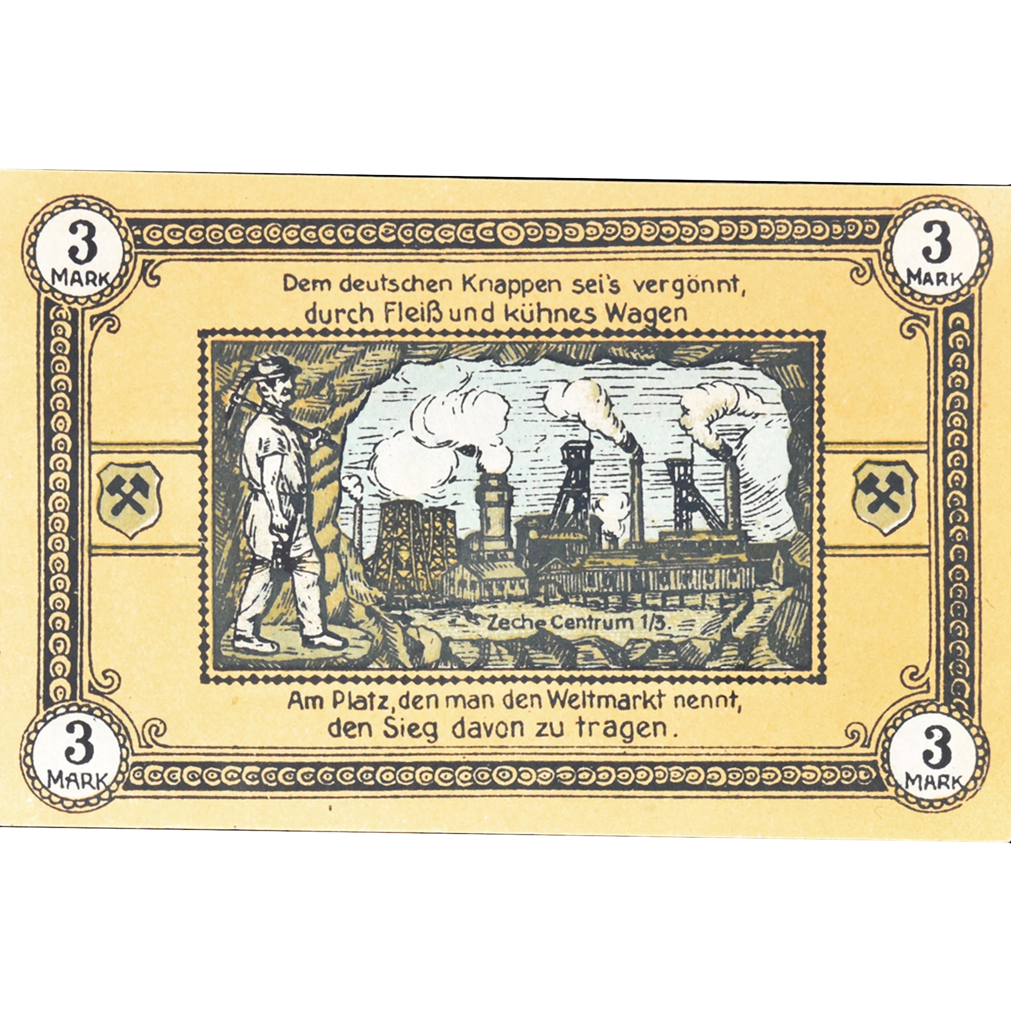 Banknot, Niemcy, Wattenscheid, 3 Mark, Usine, 1921, UNC(63), Mehl:1385.1