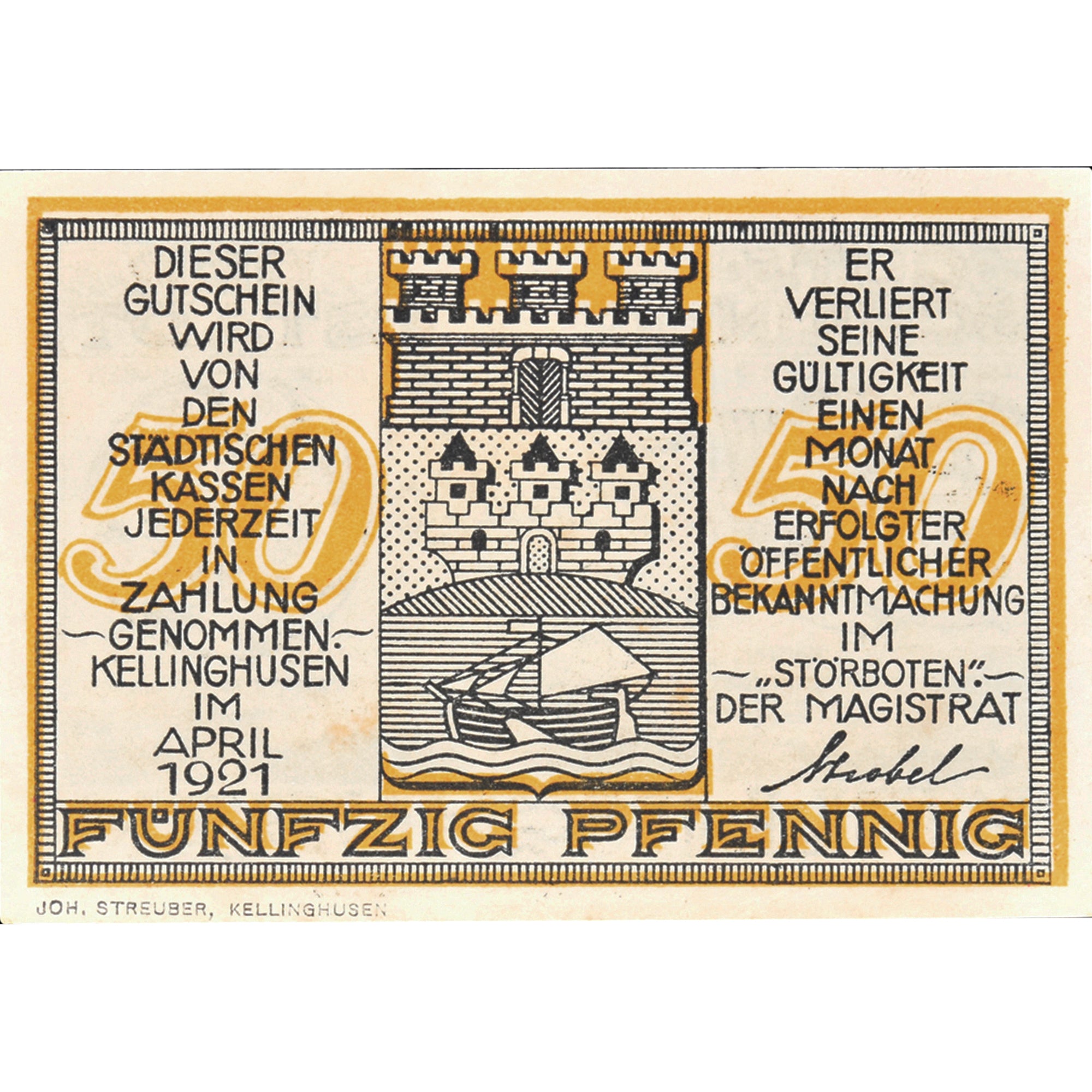 Banknot, Niemcy, Kellinghusen, 50 Pfennig, château, 1921, UNC(63), Mehl:688.2
