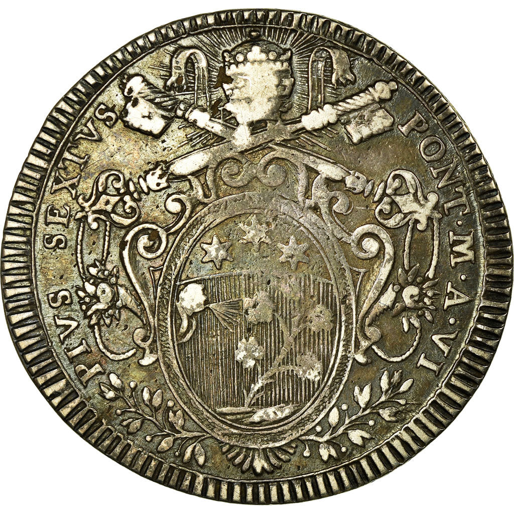 Papal States, Pius VI, Scudo, 1780 - Anno VI, Rome, Silber, S+, KM:1216.2