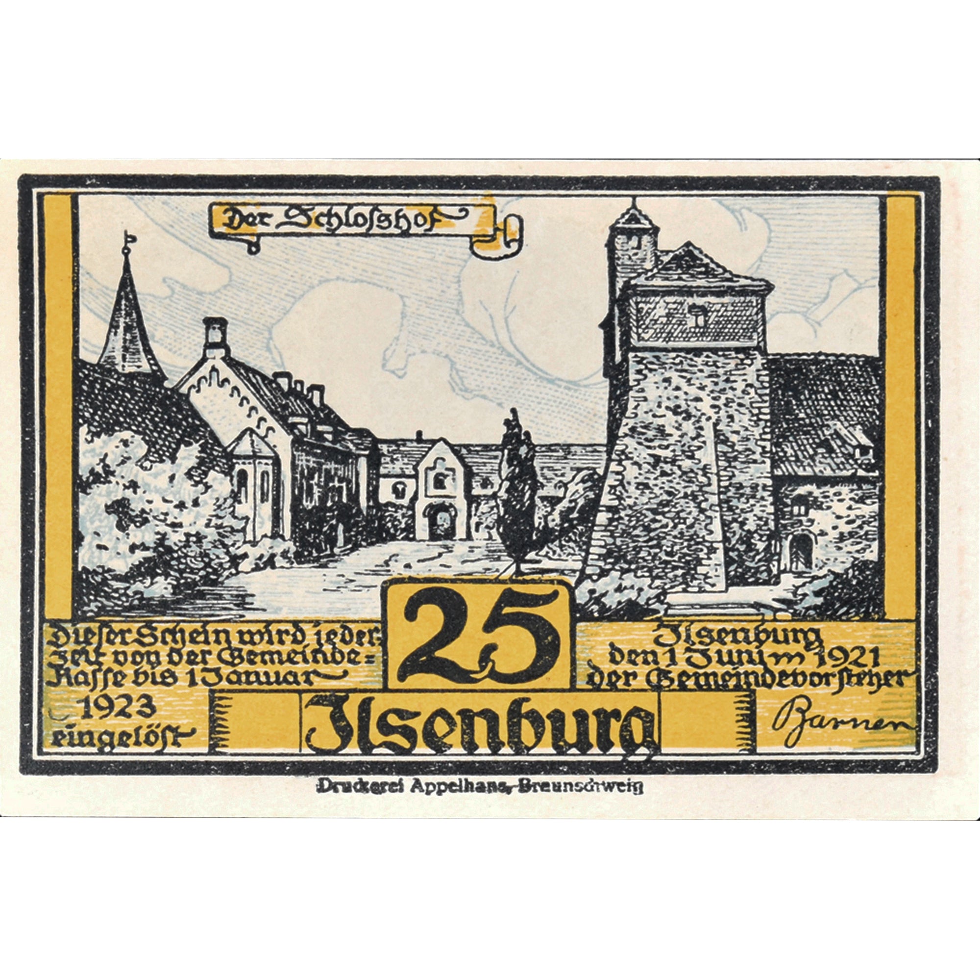 Geldschein, Deutschland, Ilsenburg, 25 Pfennig, château, 1921 UNZ- Mehl:644.1