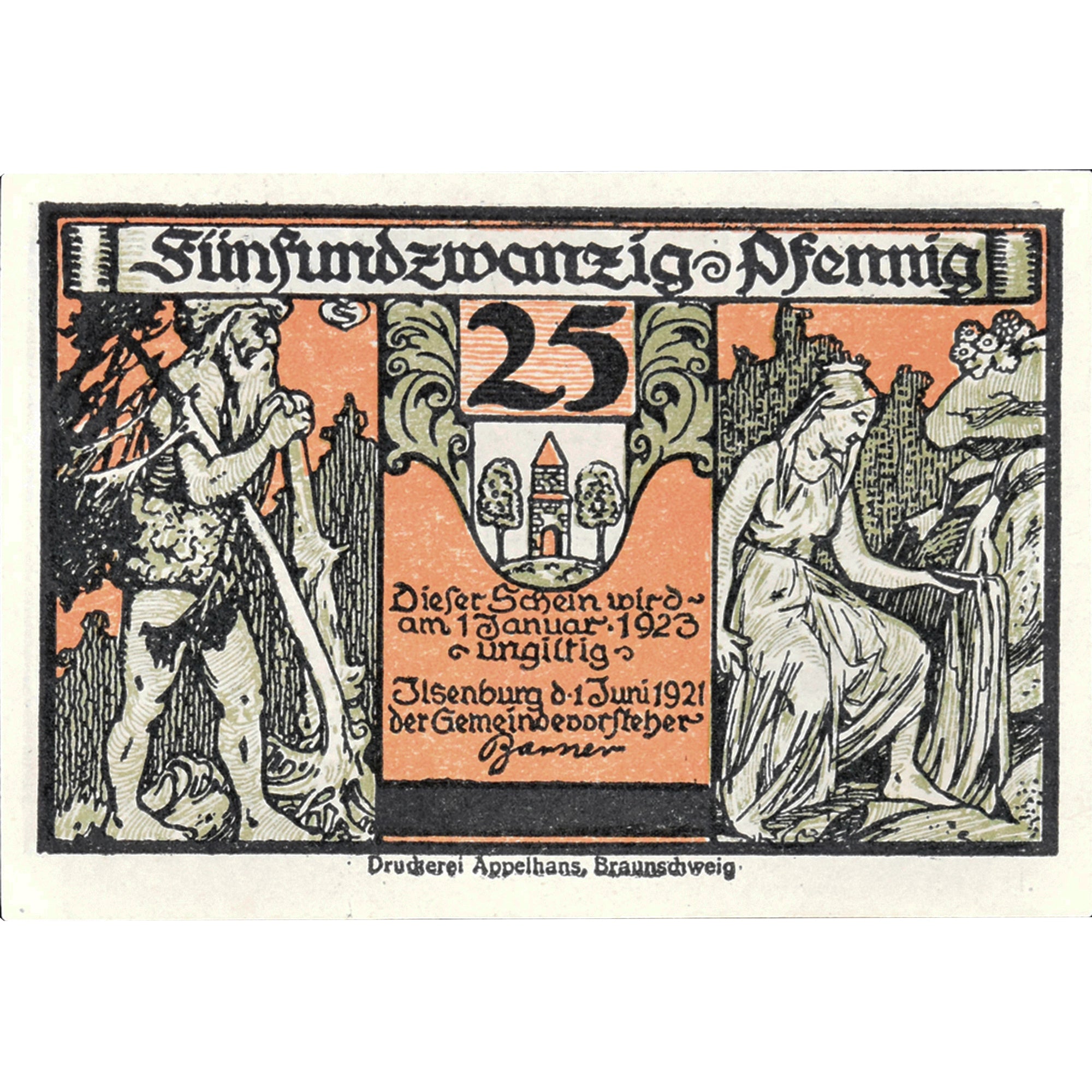 Banknot, Niemcy, Ilsenburg, 25 Pfennig, personnage 1921-06-01 UNC(63) Mehl:644.2